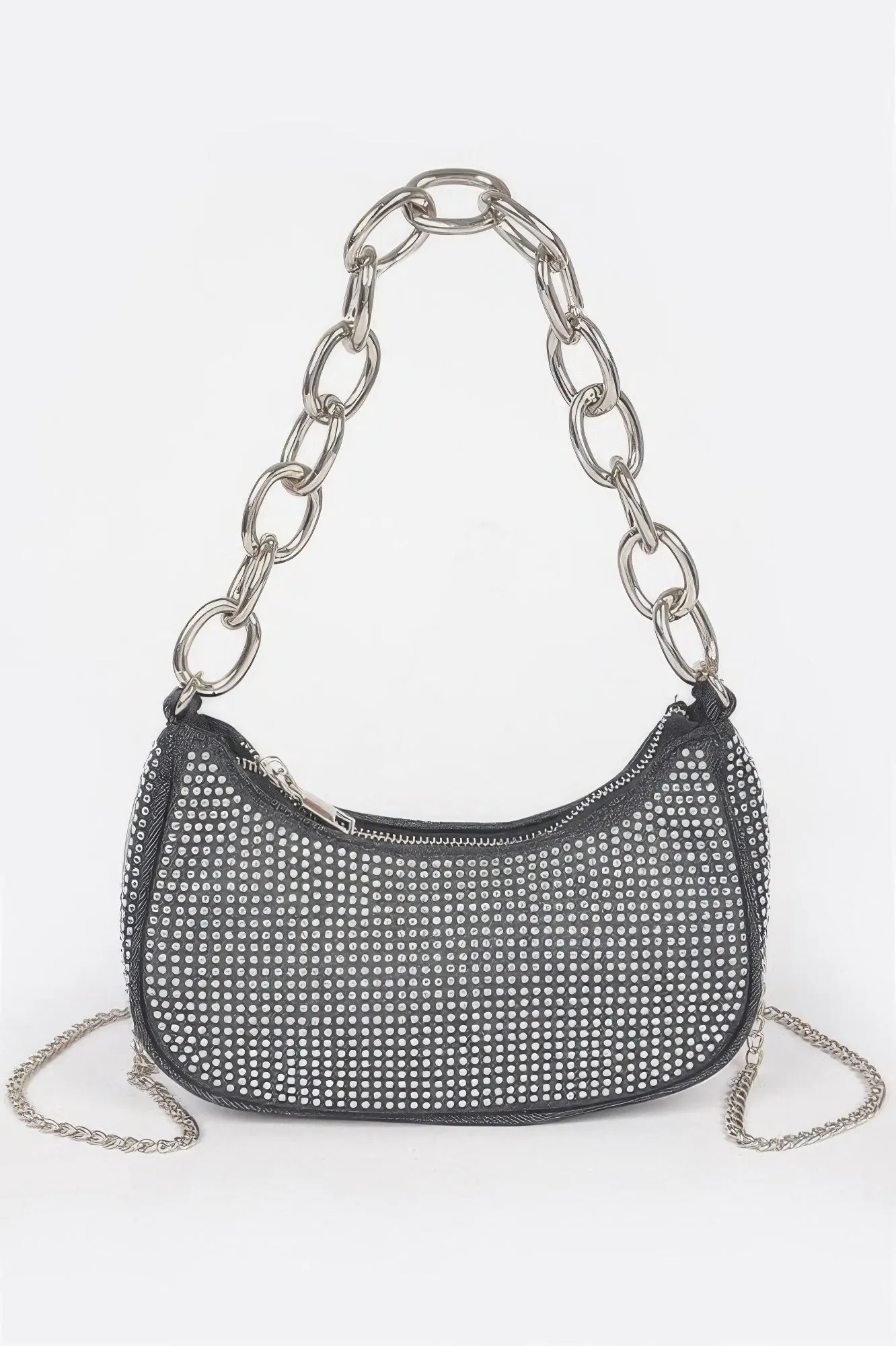 Golden Heir | Hot Fix Stone Small Hobo Bag W/chain