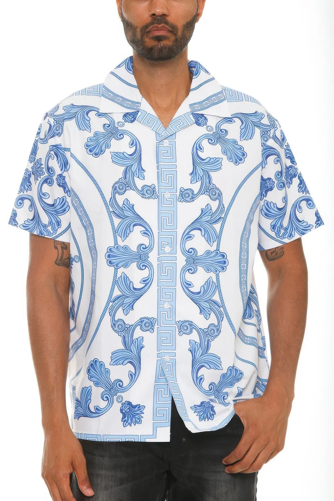 Golden Heir | Mens Collared Print Button Down Shirt