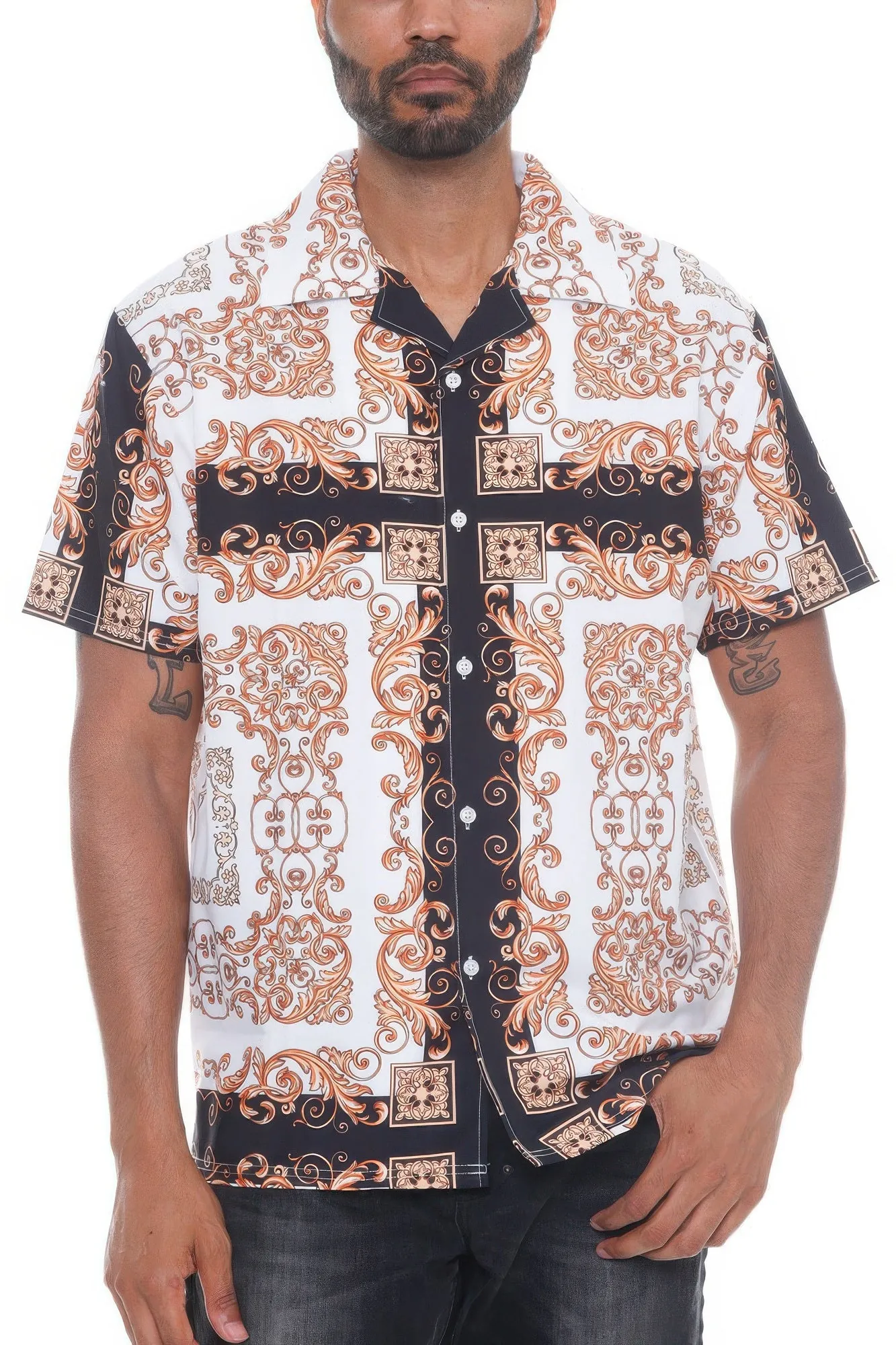 Golden Heir | Mens Collared Print Button Down Shirt