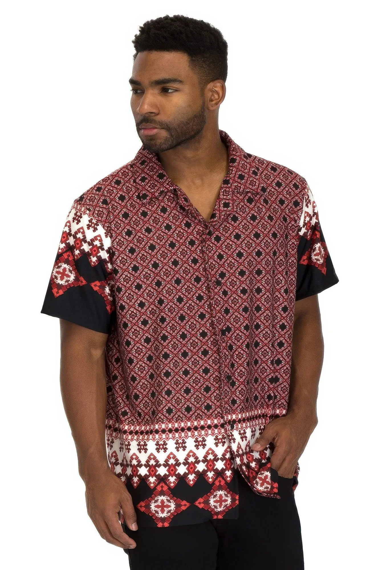 Golden Heir | Mens Cuban Collar Cut Button Down Shirt