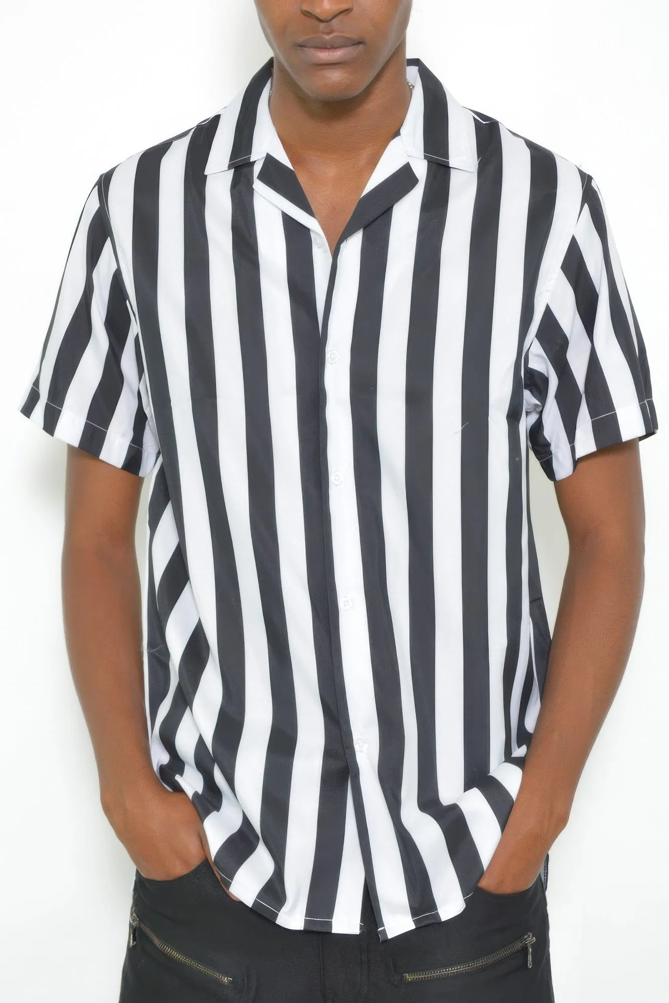 Golden Heir | Mens Short Sleeve Striped Button Down Shirt