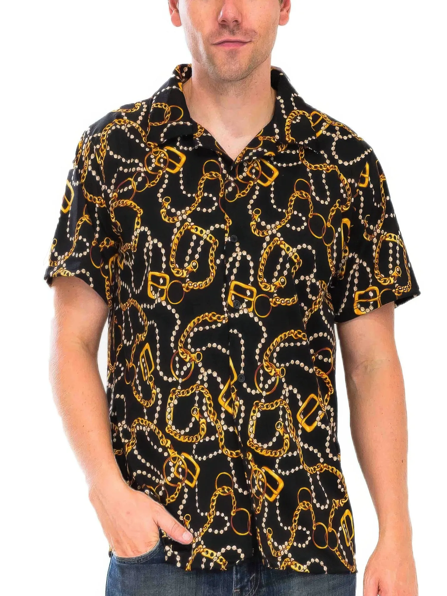 Golden Heir | Mens String Bead Status Button Down Shirt