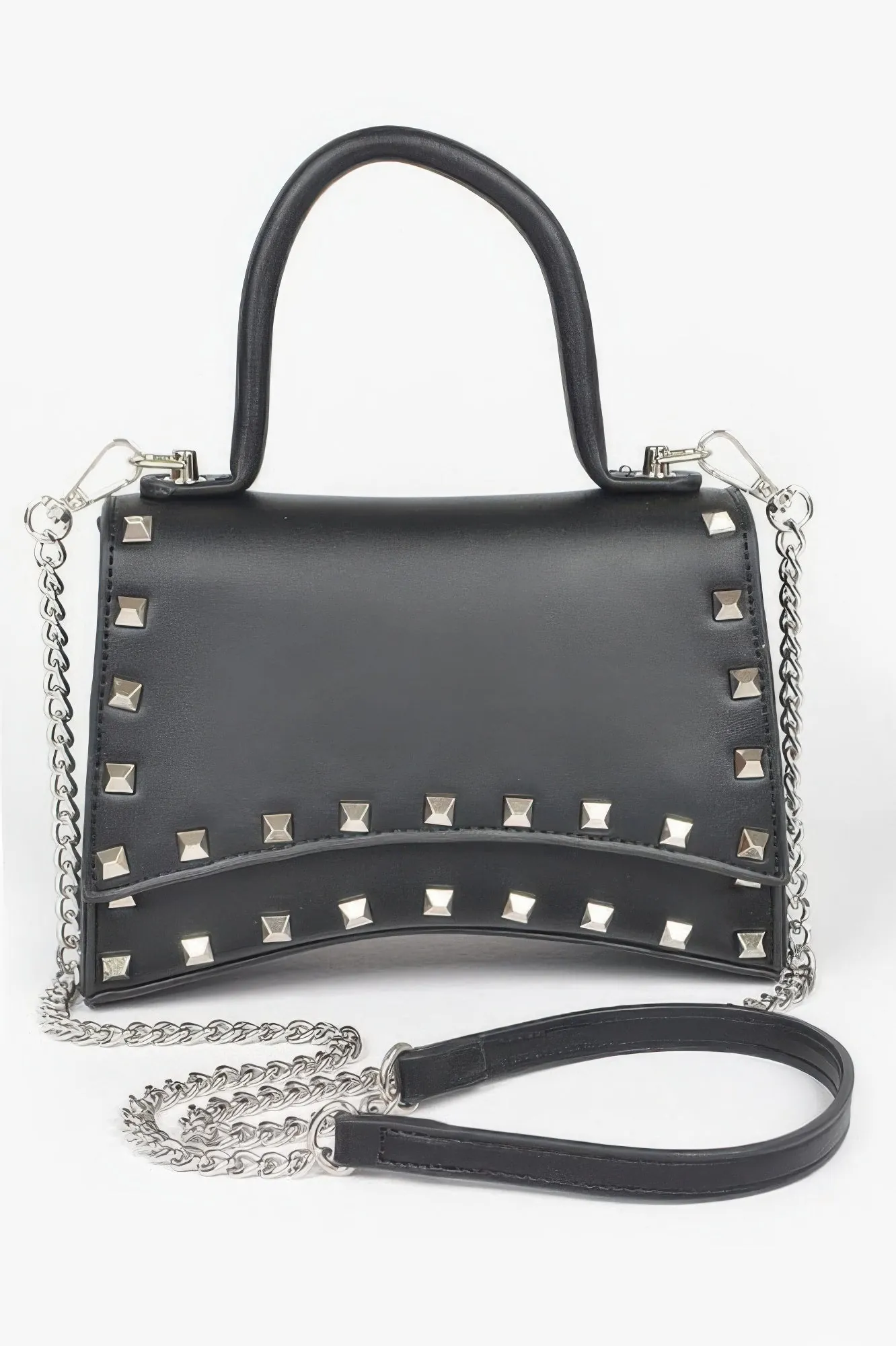 Golden Heir | Metallic Faux Leather Studded Top Handle Clutch
