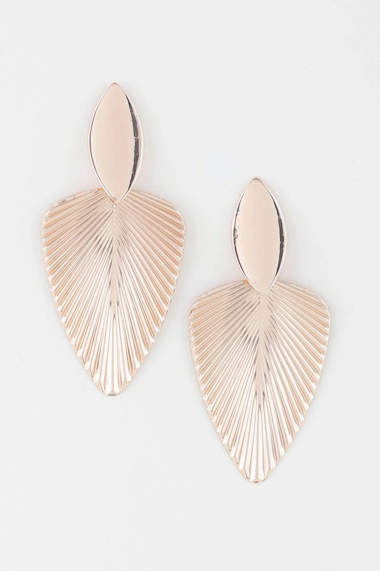 Golden Heir | Modern Ribbed Leaf Drop Earrings