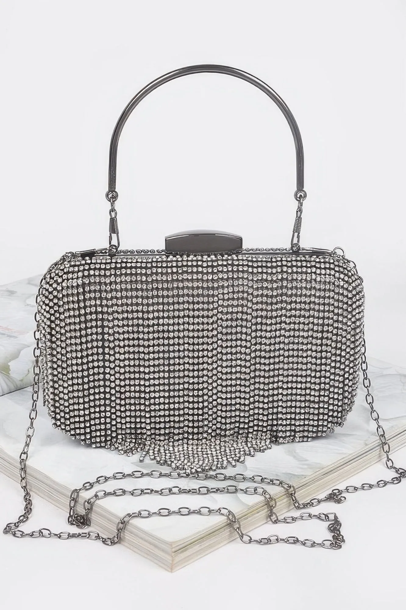 Golden Heir | Rhinestone Fringe Hard Clutch