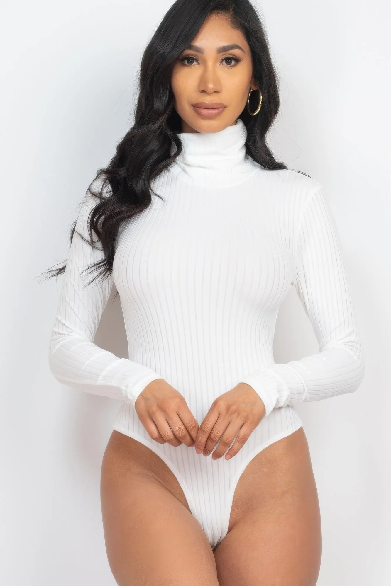 Golden Heir | Sculpted Ribbed Turtleneck Long Sleeve Bodysuit