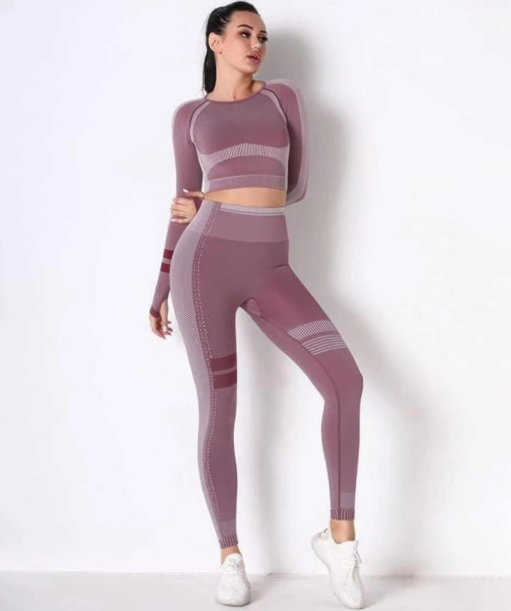 Golden Heir | Seamless Long Sleeve Yoga Set (Berry)