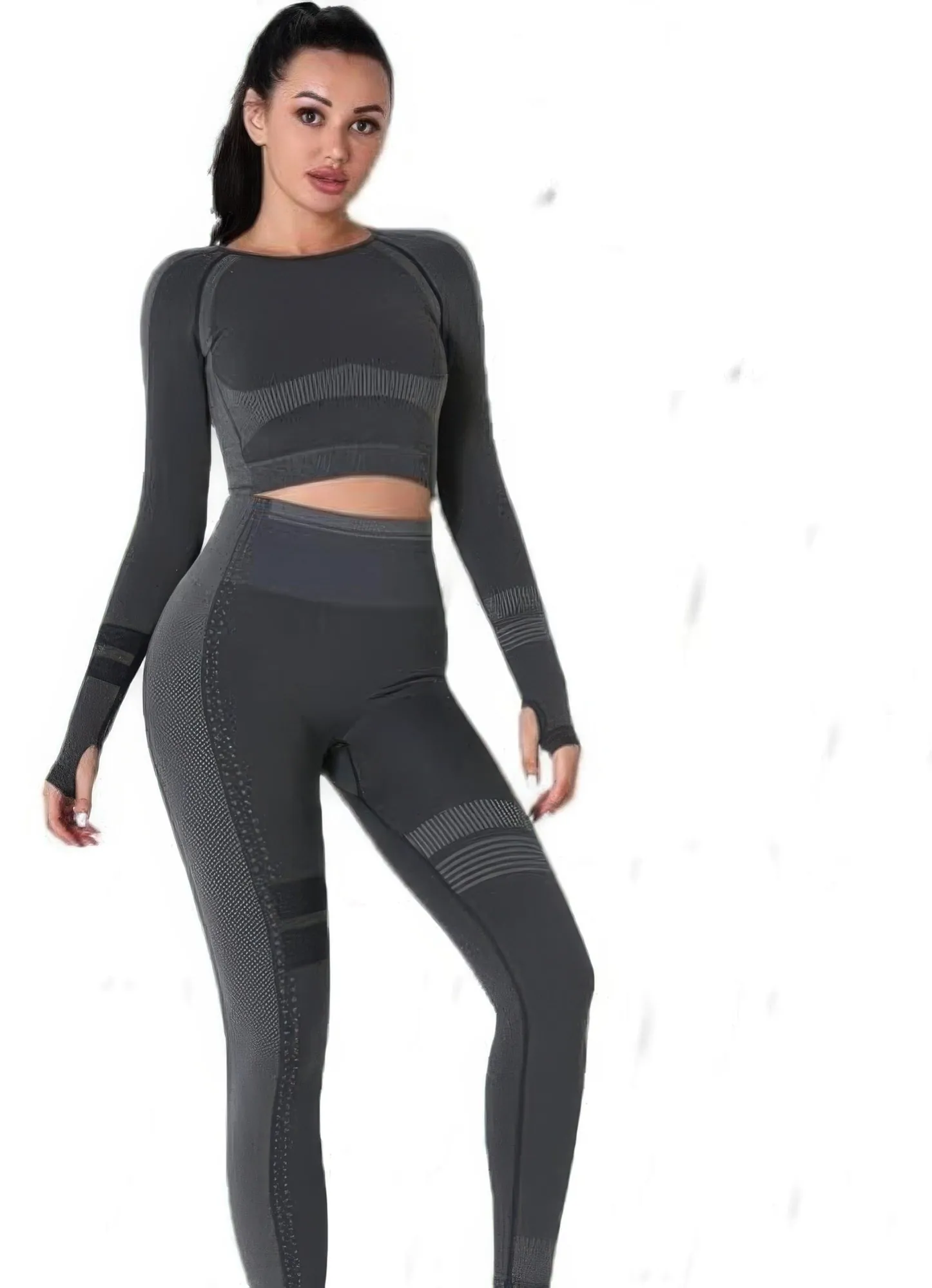 Golden Heir | Seamless Long Sleeve Yoga Set (Dark Gray)