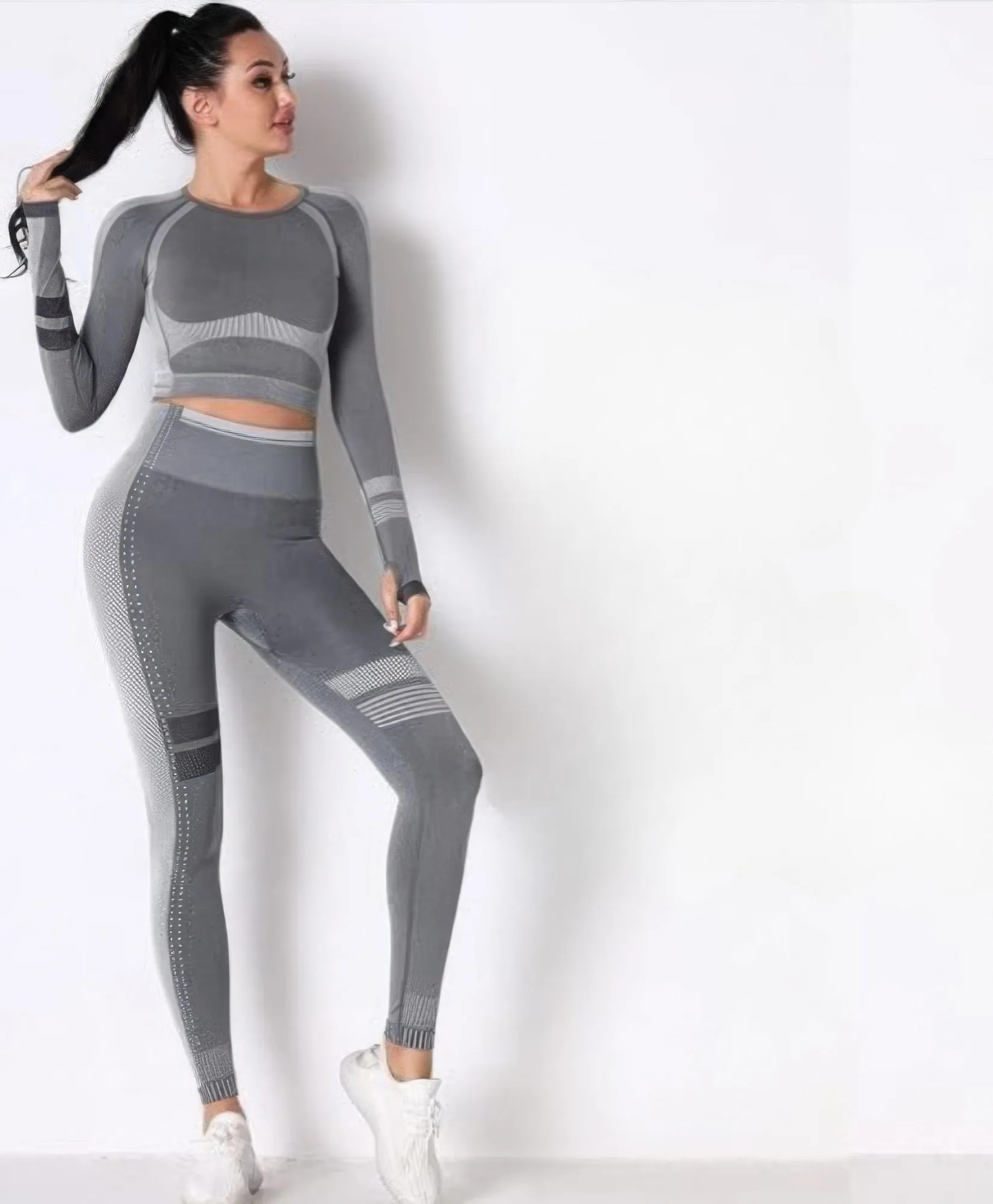 Golden Heir | Seamless Long Sleeve Yoga Set (Gray)