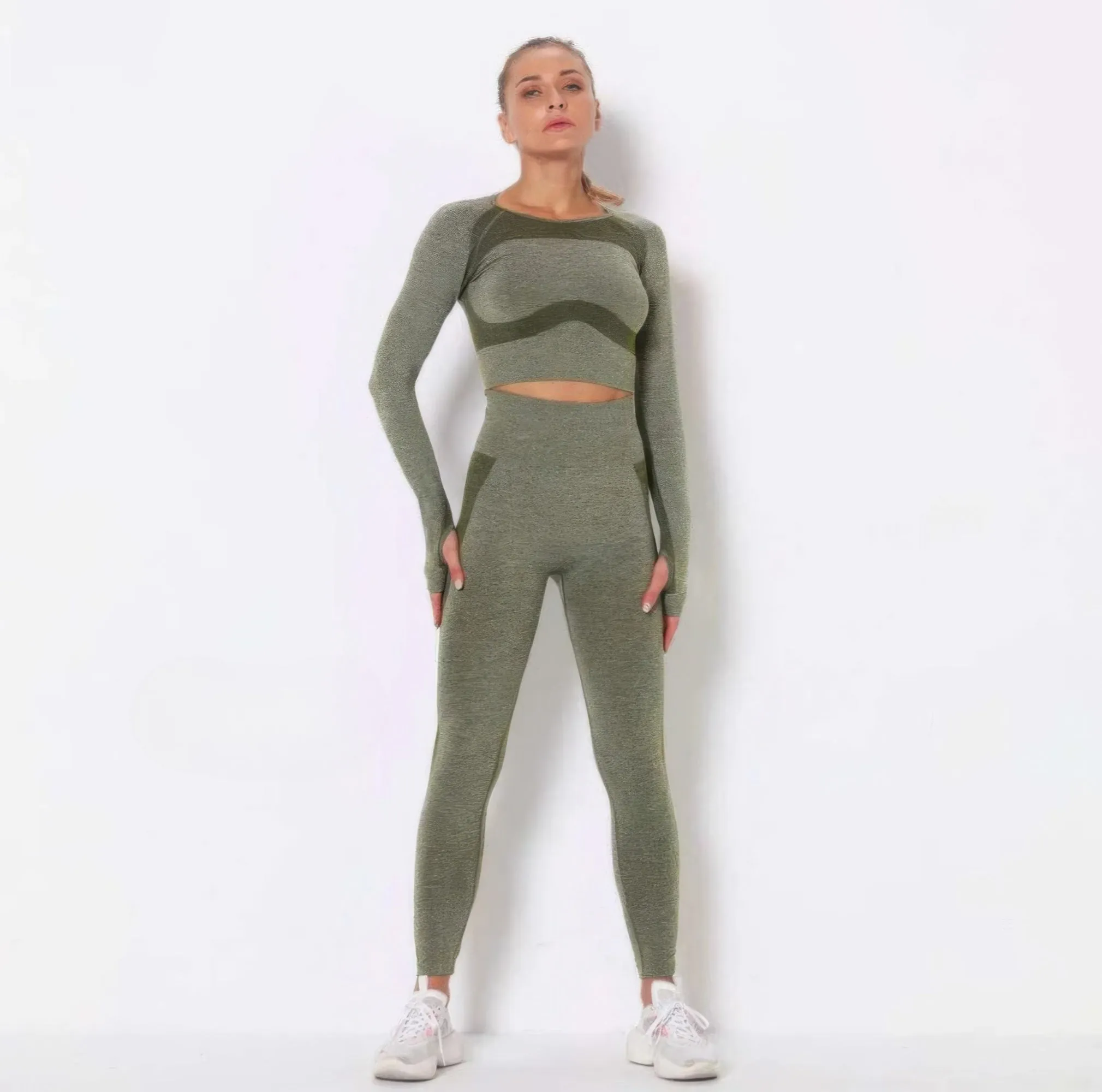 Golden Heir | Seamless Long Sleeve Yoga Set (Green))