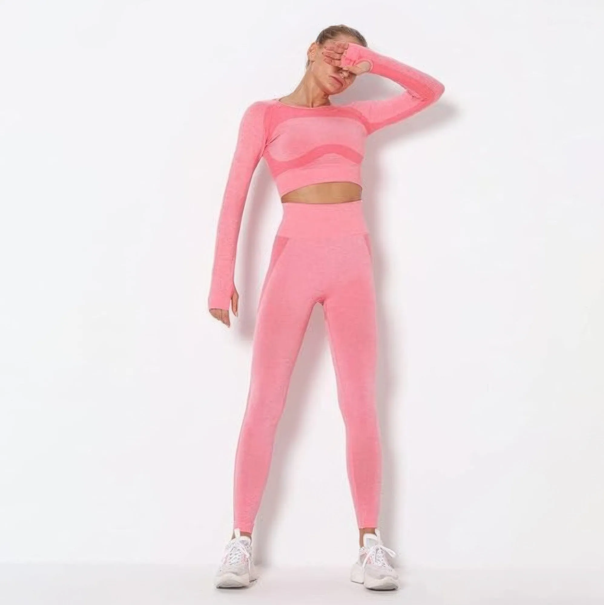 Golden Heir | Seamless Long Sleeve Yoga Set (Pink))