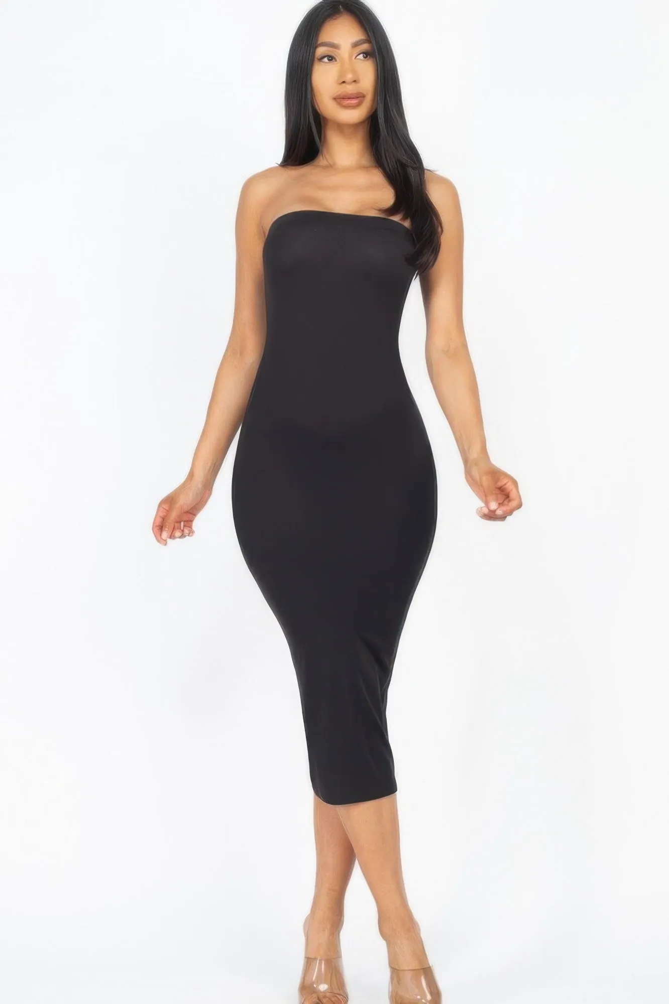 Golden Heir | Strapless Tube Bodycon Midi Dress