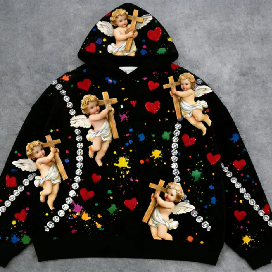 Hooded Mens Little Angel Print Sweatshirt