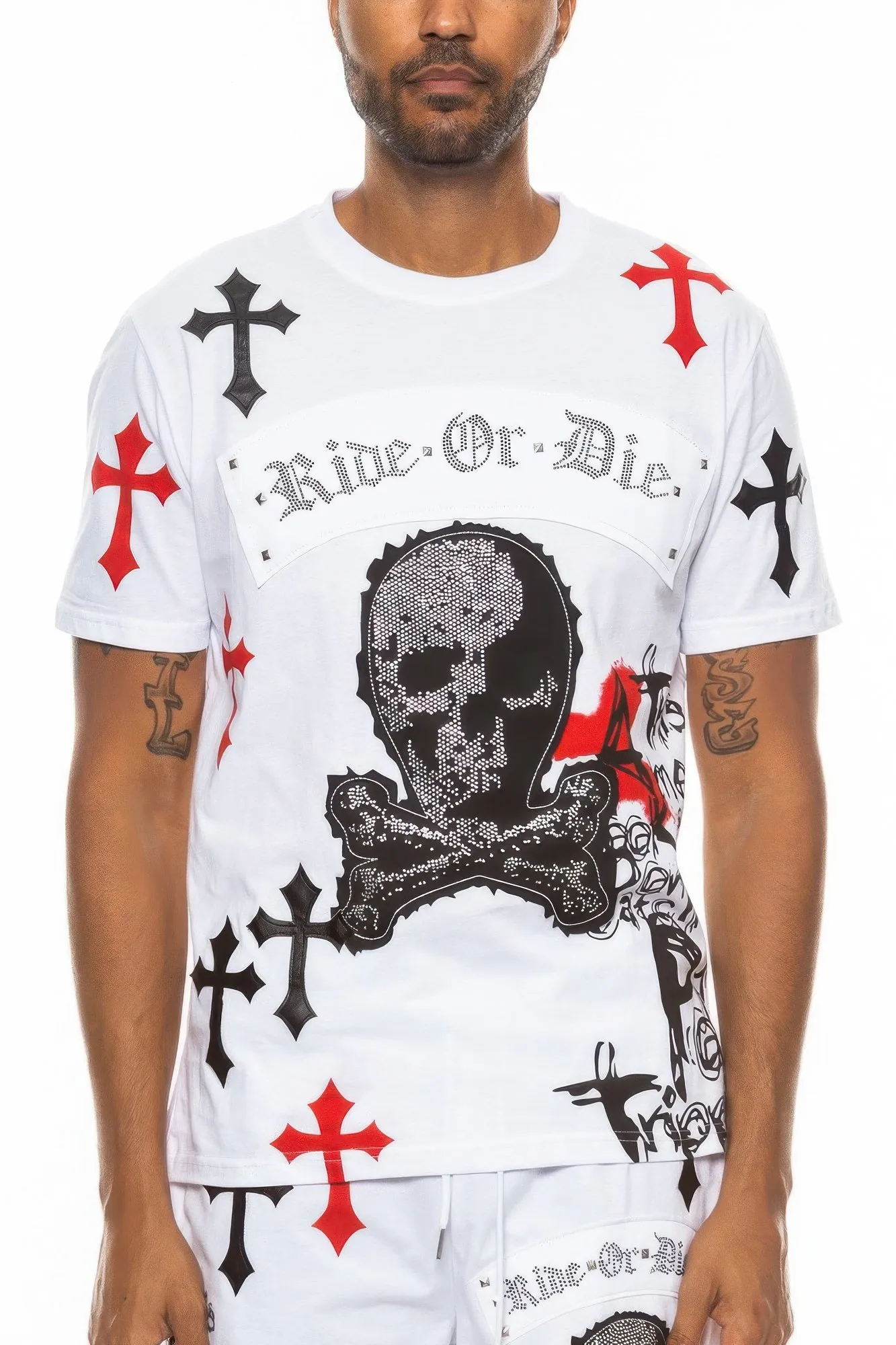 Cotton Print Chrome Cross T-Shirt