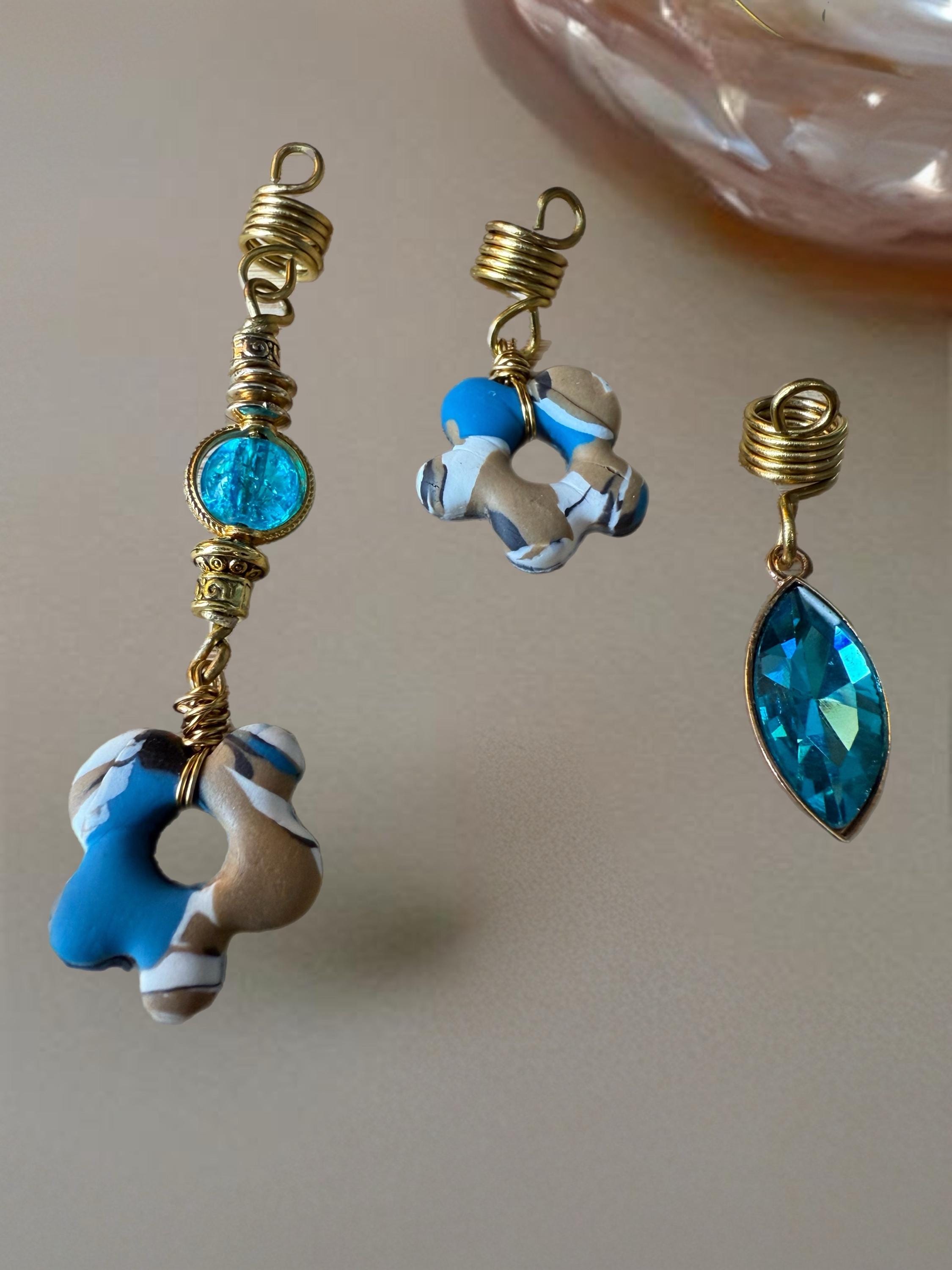 Blue gemstone loc jewelry with gold wire details