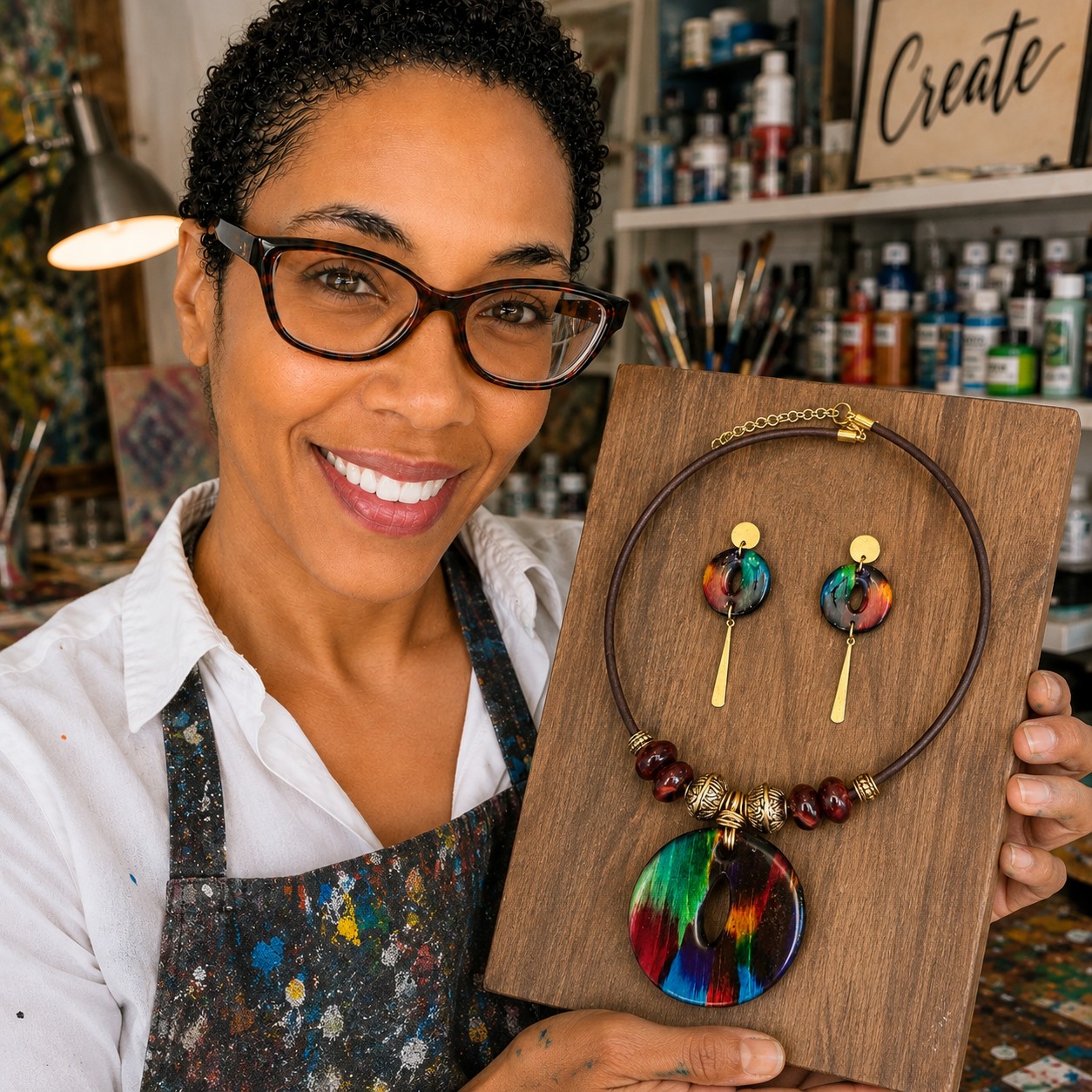 Sharifa of Cyere's Closet holding her handmade jewelry