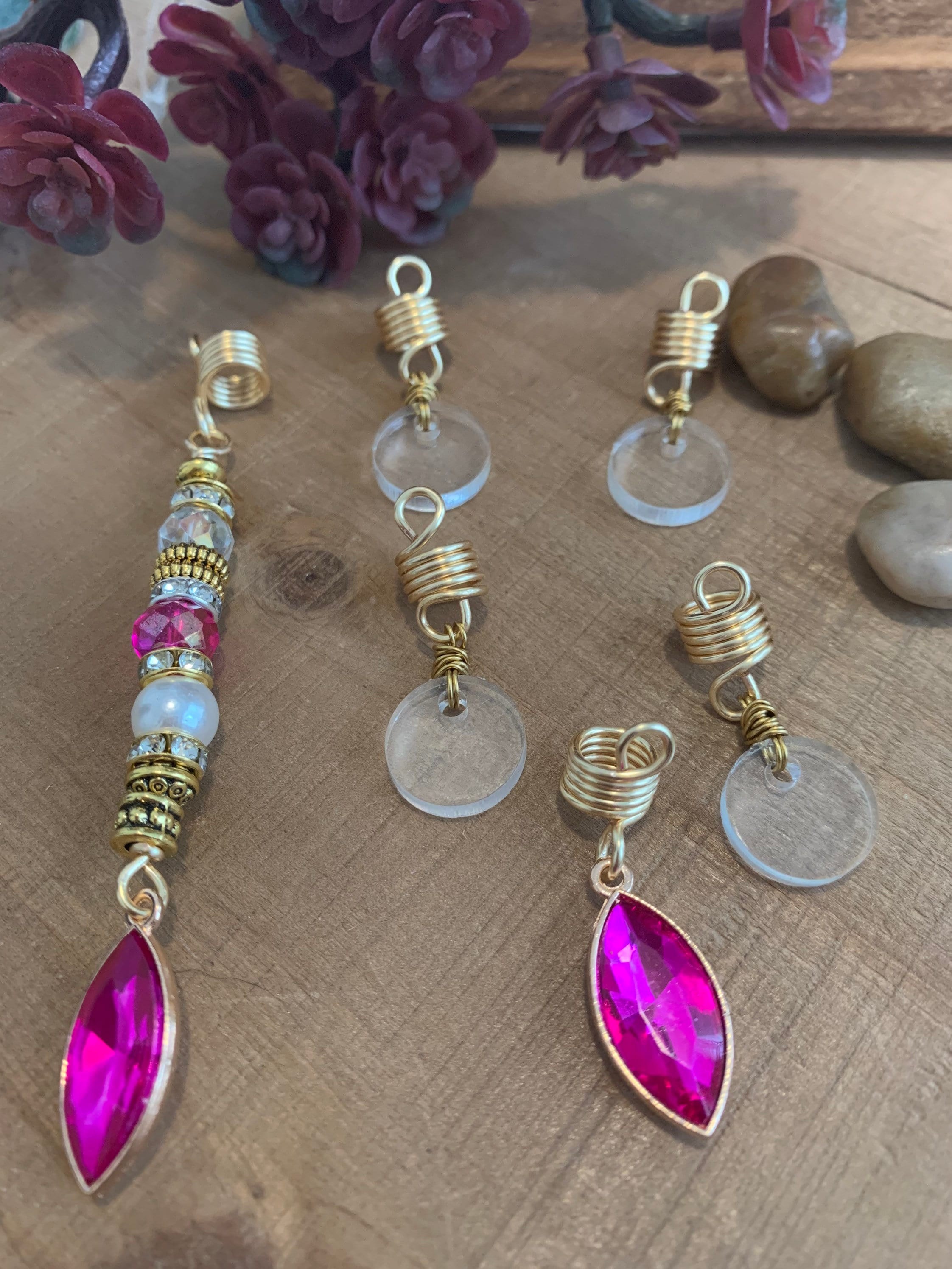 Colorful loc cuff and charm set with pearl details