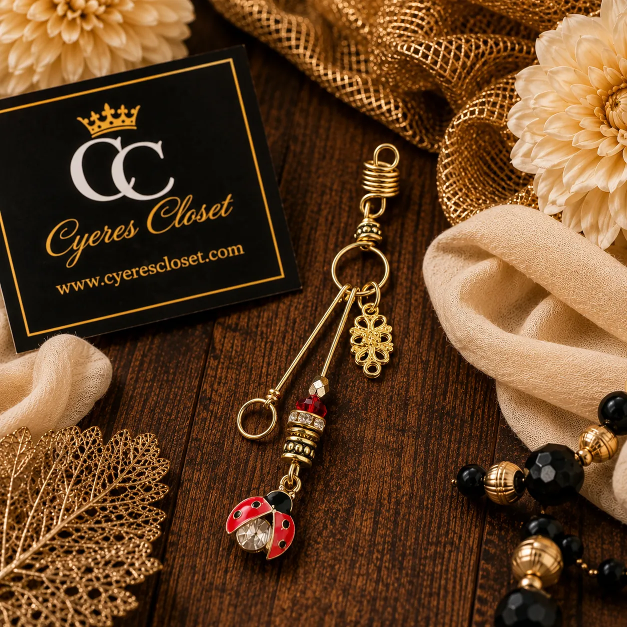 Gold-tone ladybug charm loc jewelry