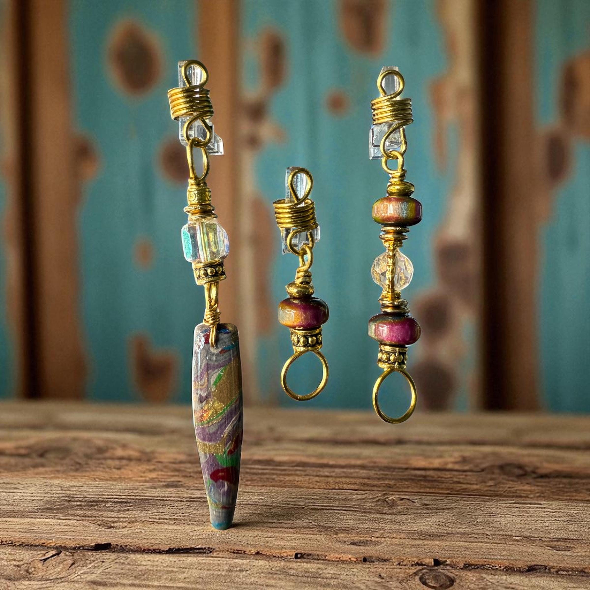 Handmade earth-tone loc and braid charm set