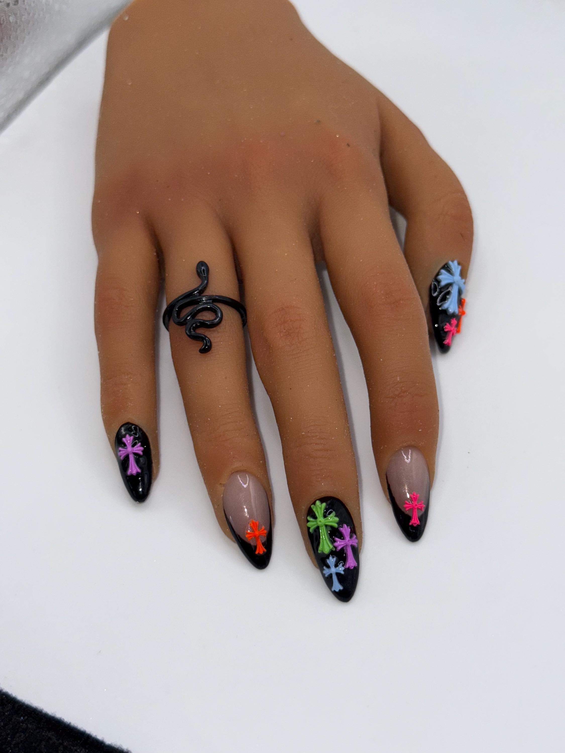 BBJD press-on nails with dimensional embellishment