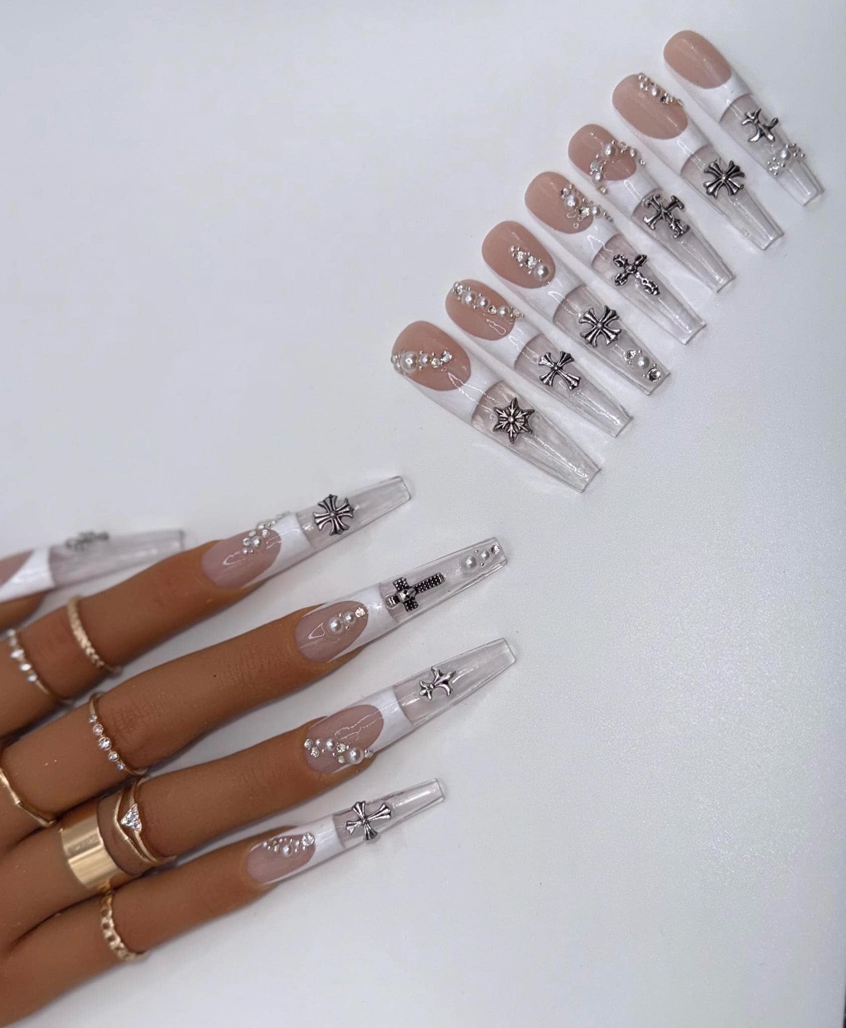 3XL white/clear French freestyle press on nails