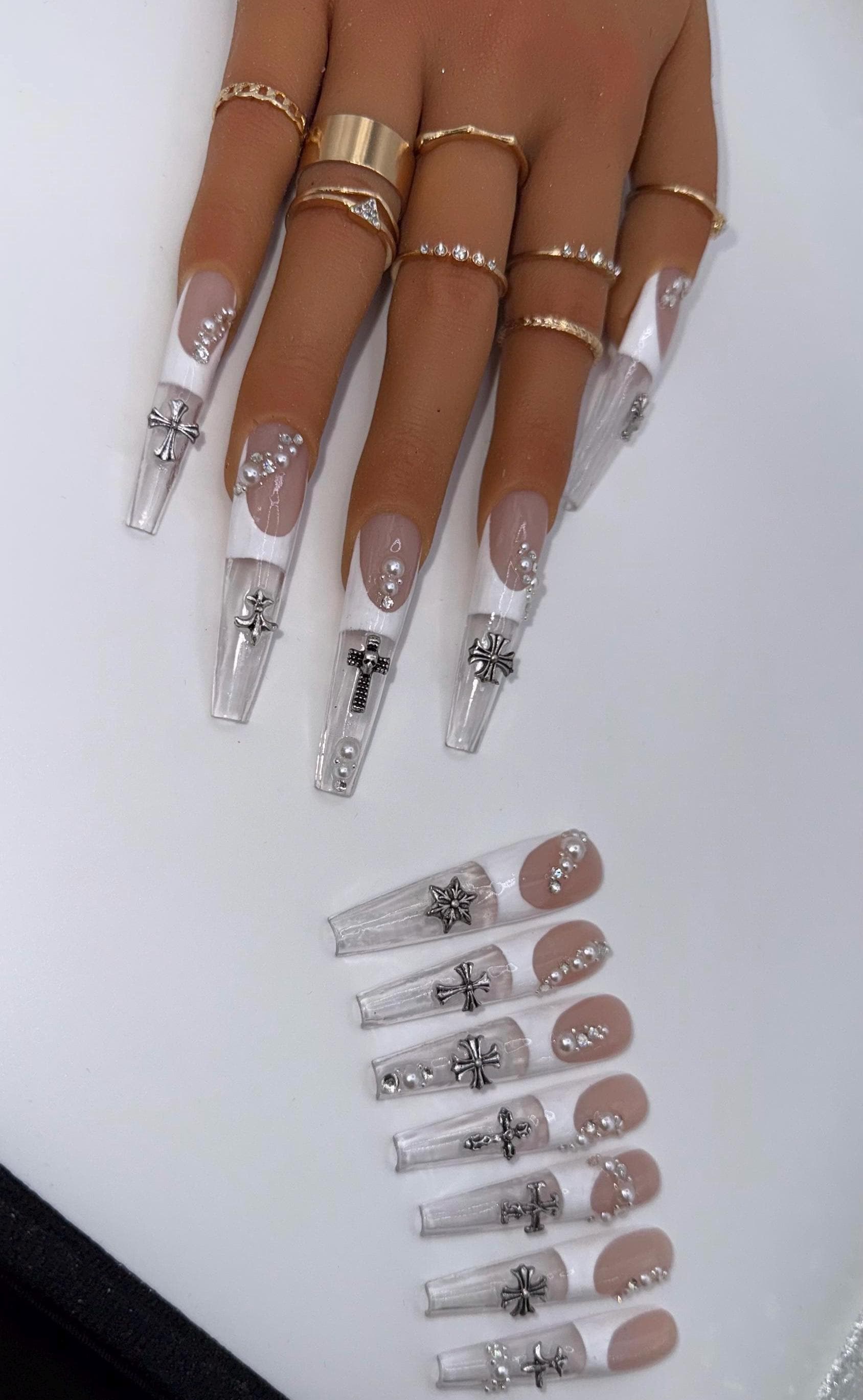 3XL white/clear French freestyle press on nails, view 2