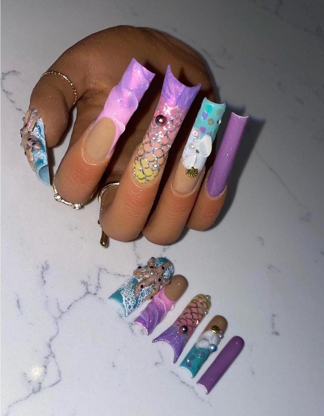 Acrylic Mermaid press on nails, view 2