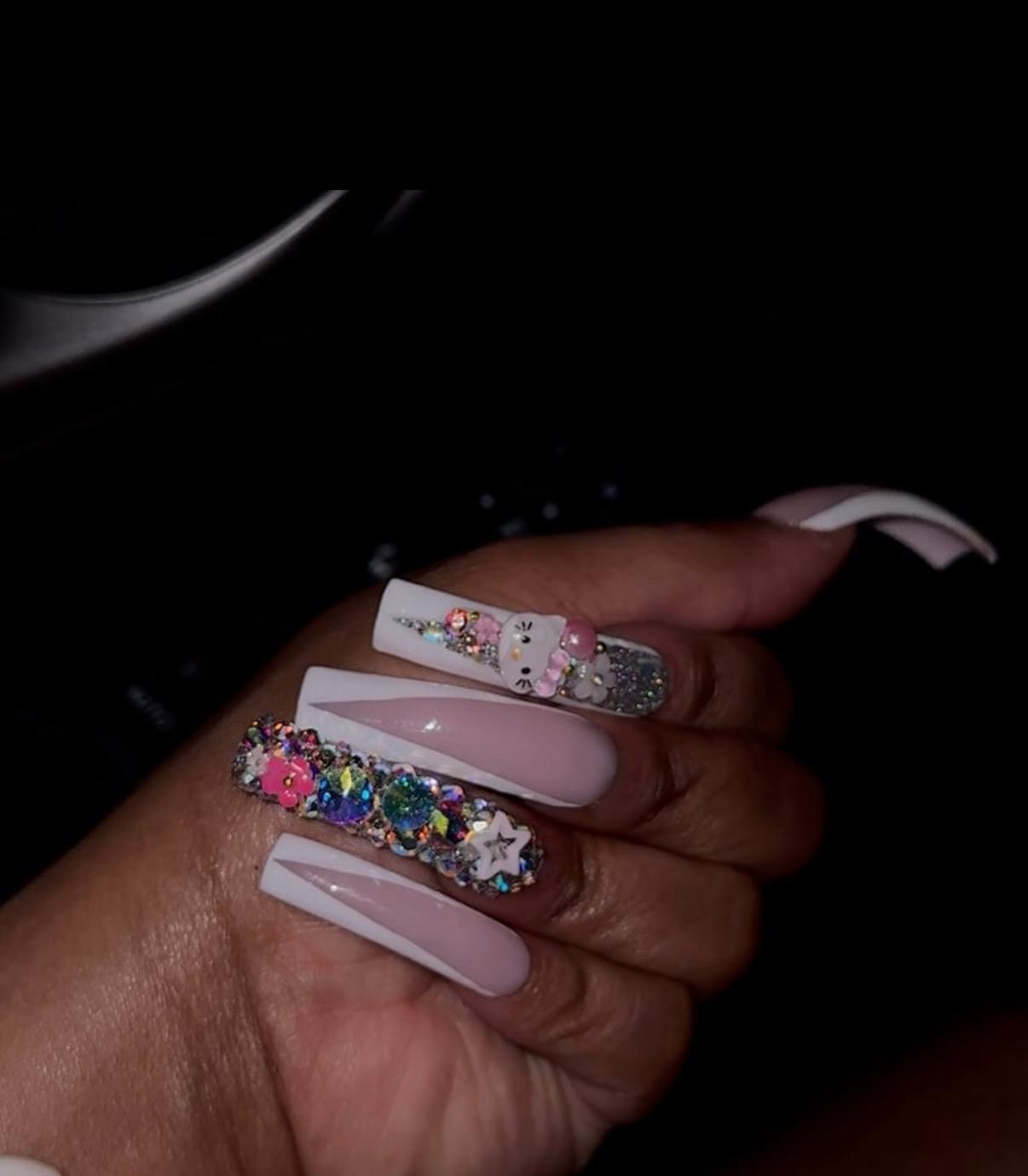 Curved French freestyle press on nails, view 3