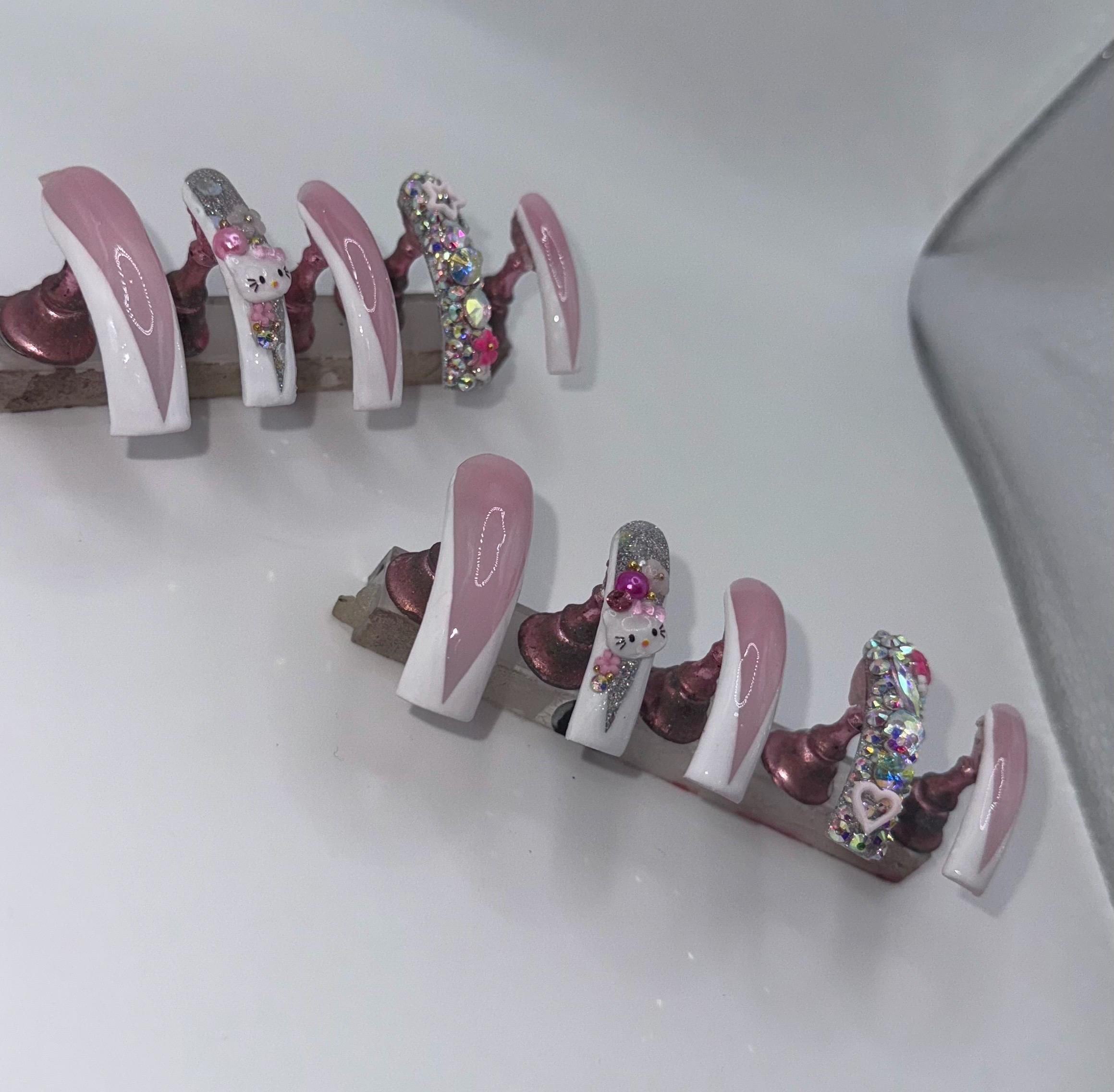 Curved French freestyle press on nails, view 4