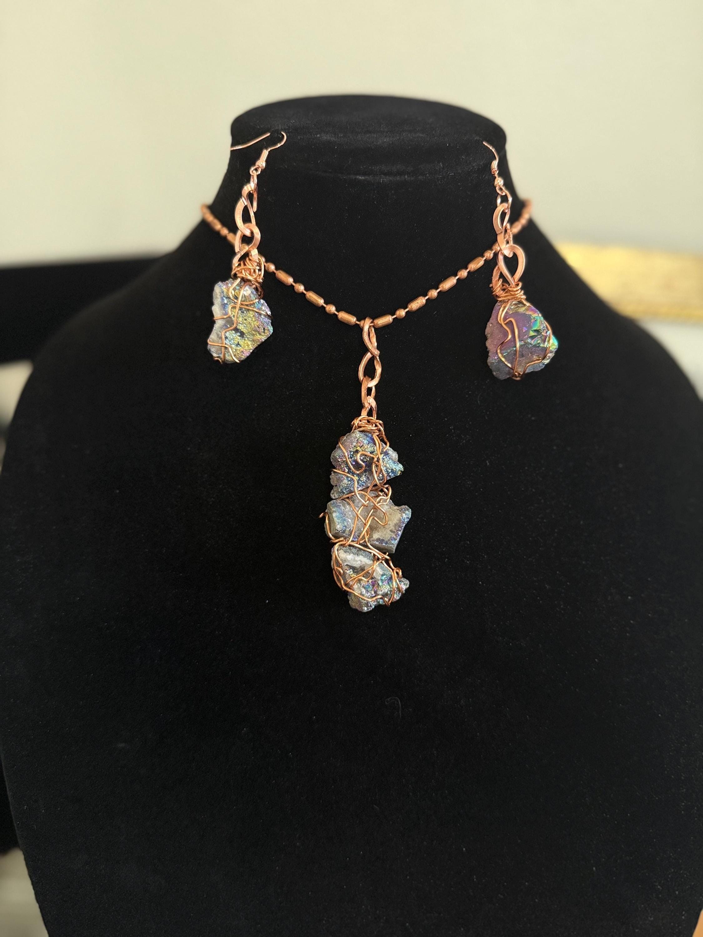 Rainbow/Aura Quartz Copper jewelry set