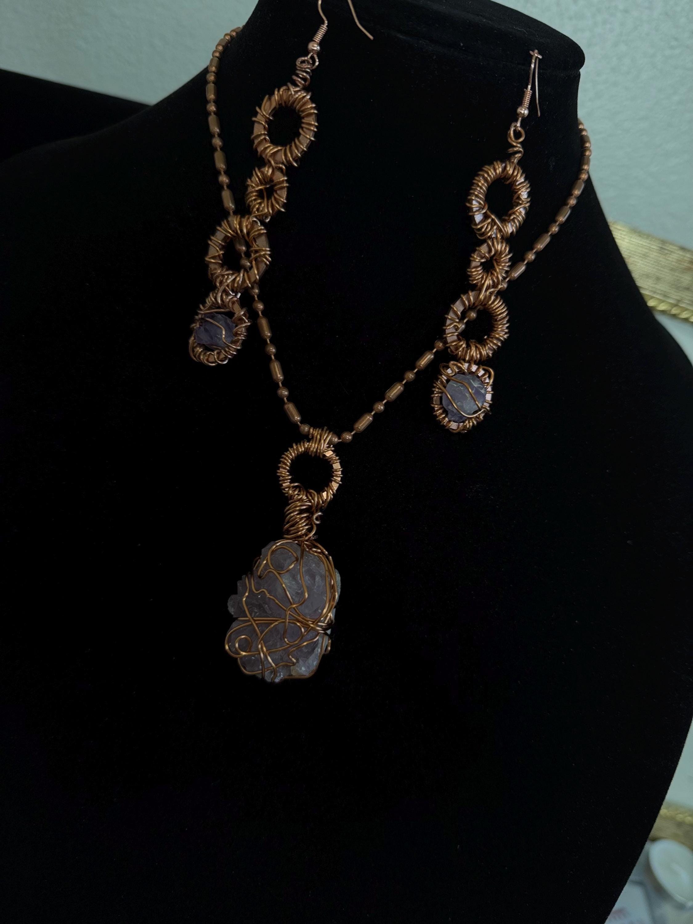 Rainbow/Aura Quartz Copper jewelry set, view 3