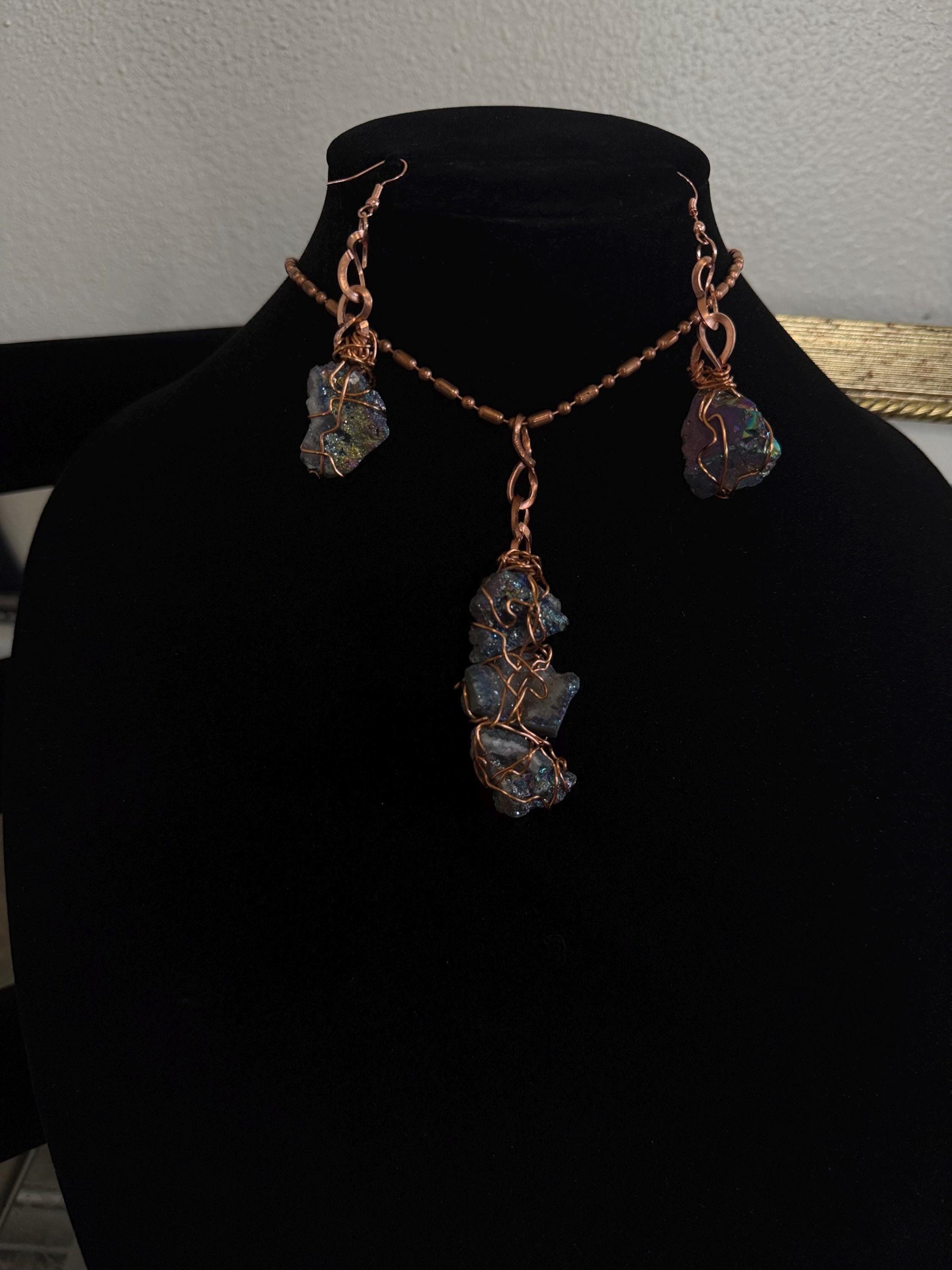 Rainbow/Aura Quartz Copper jewelry set, view 4
