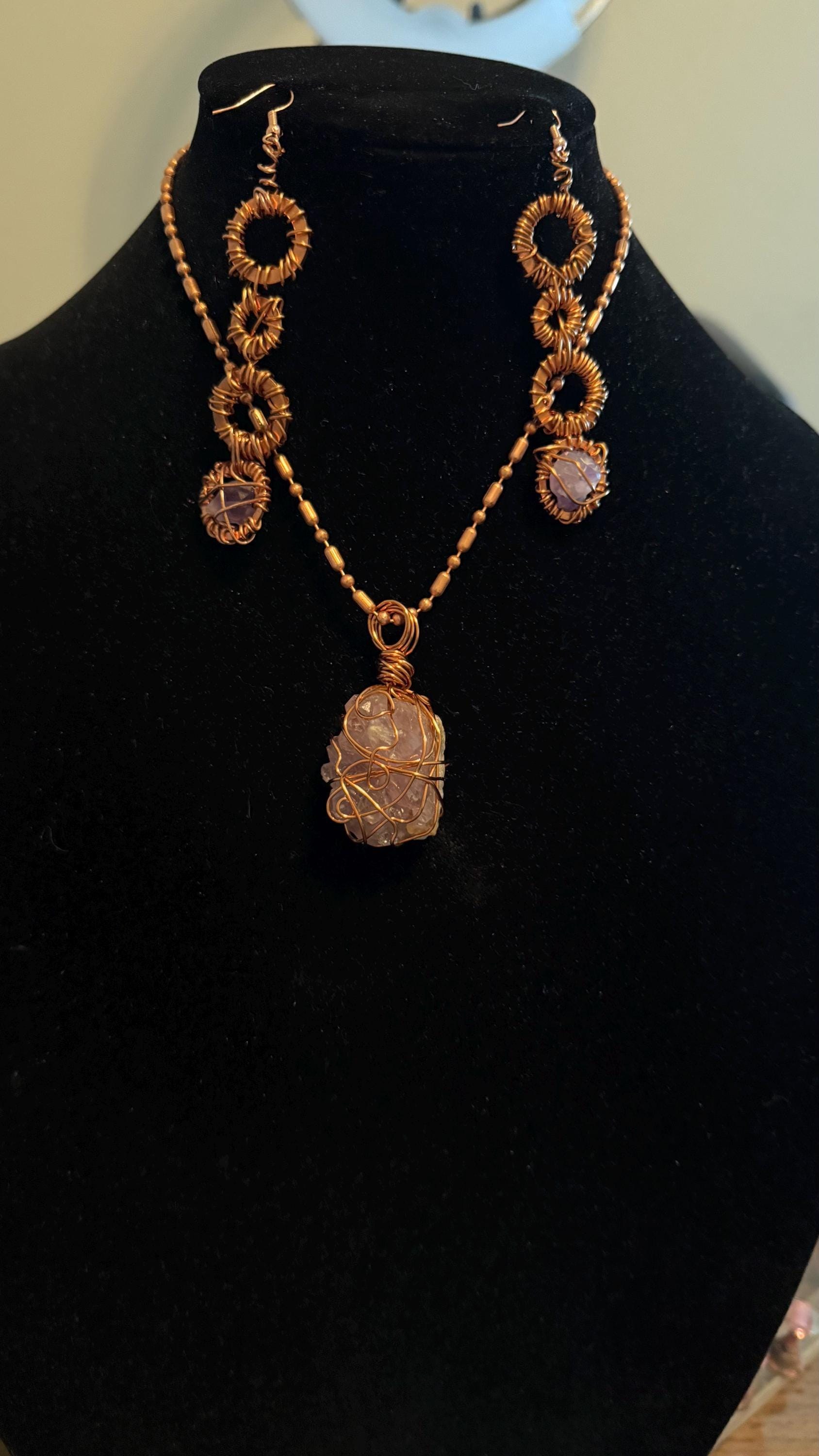 Amethyst and copper jewelry set, view 2