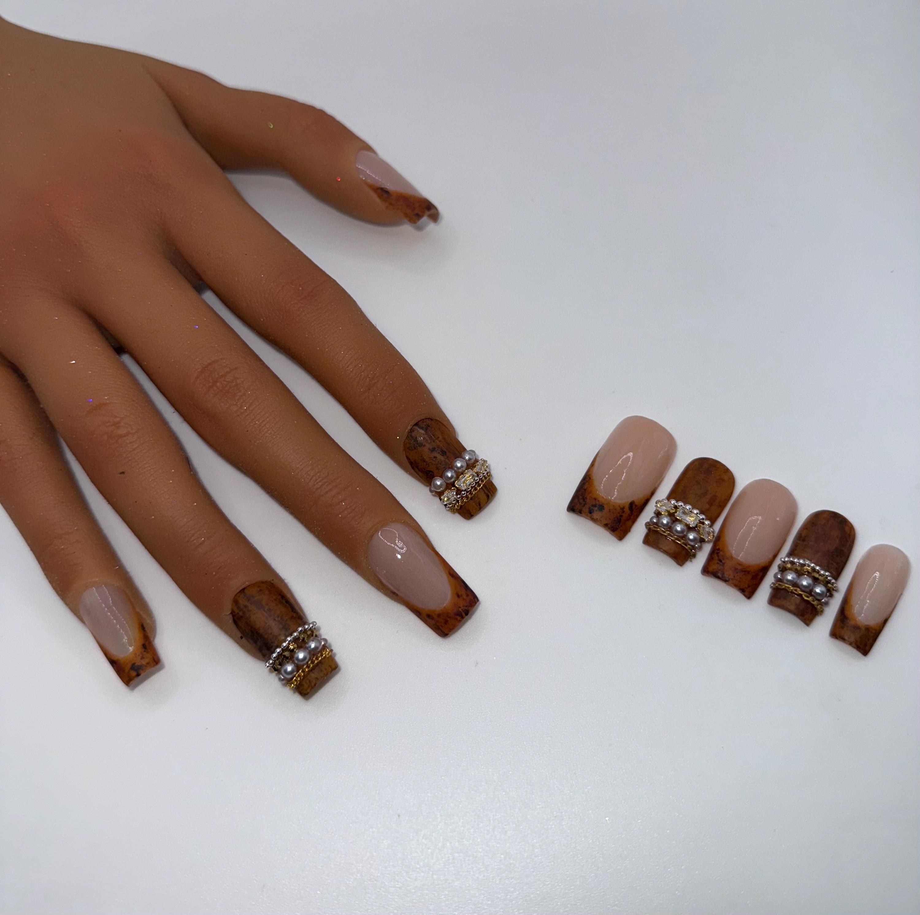 Wooden bangle acrylic nails