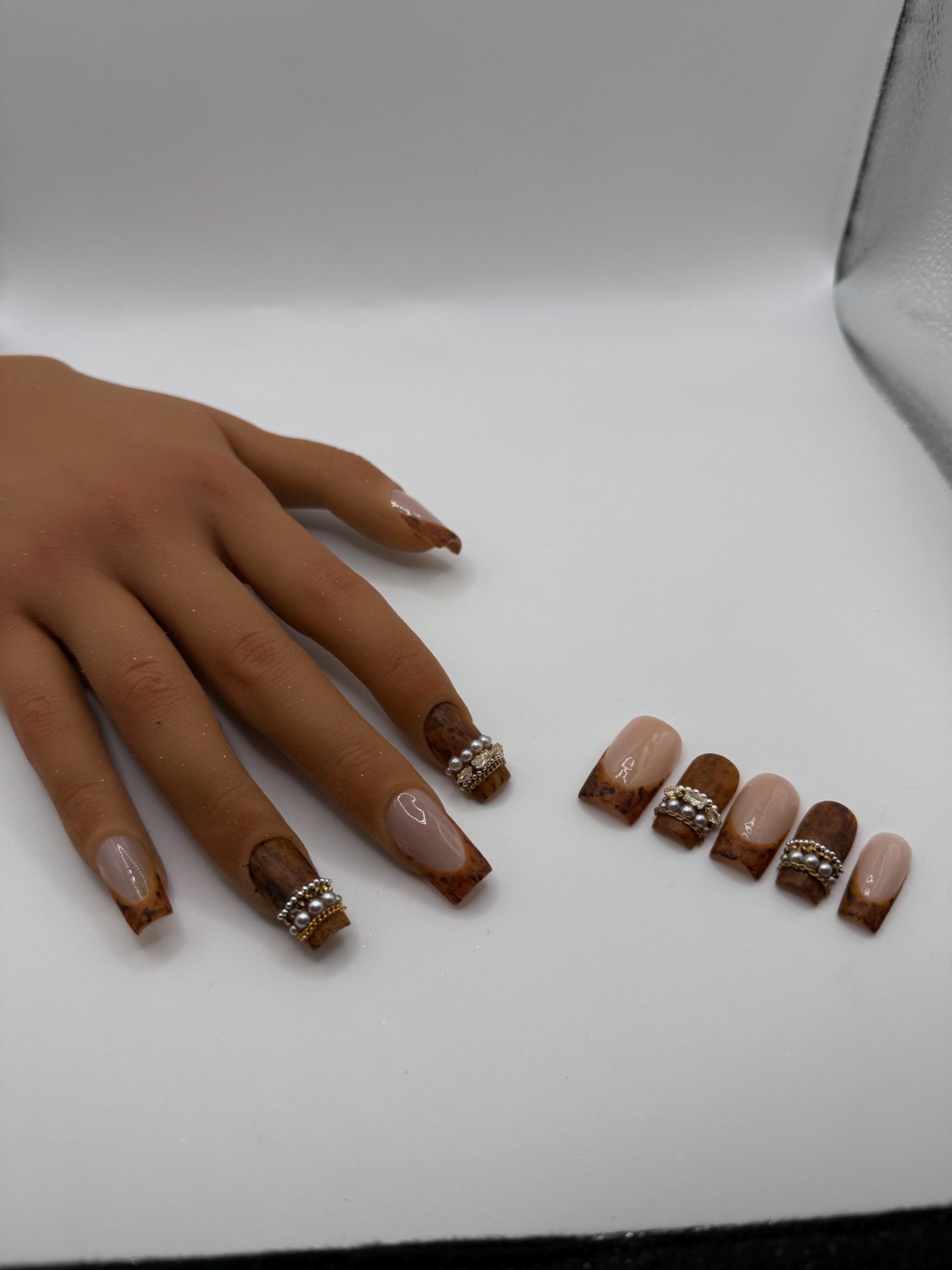 Wooden bangle acrylic nails, view 2