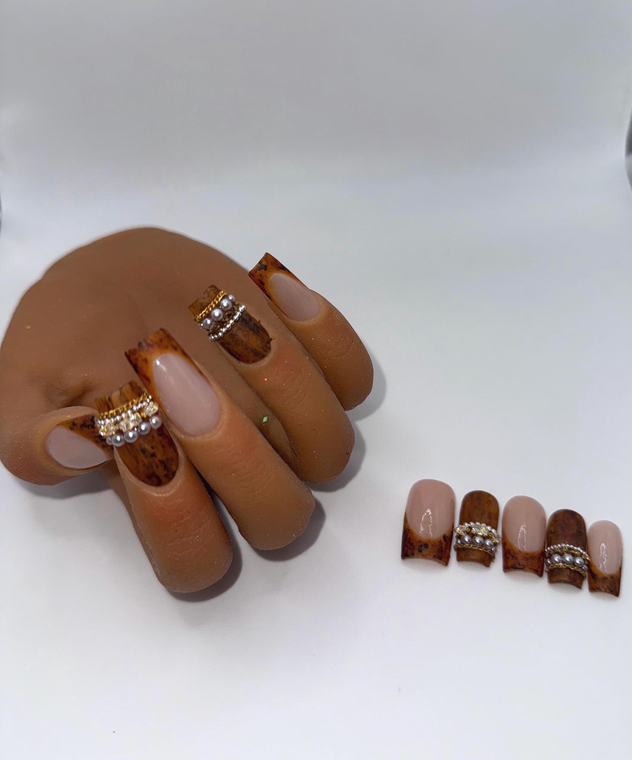 Wooden bangle acrylic nails, view 3