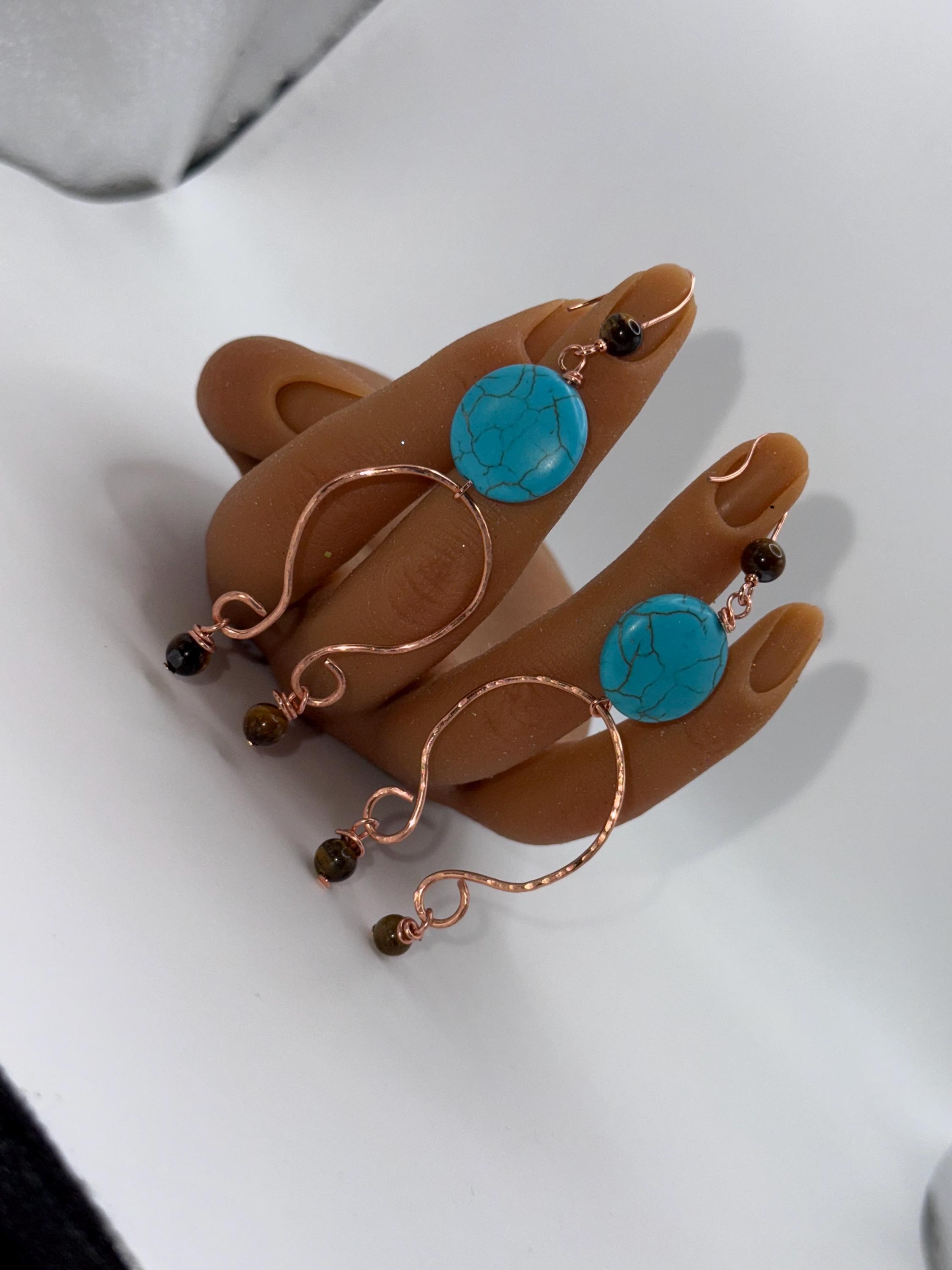 Turquoise/TigerEye/copper earrings