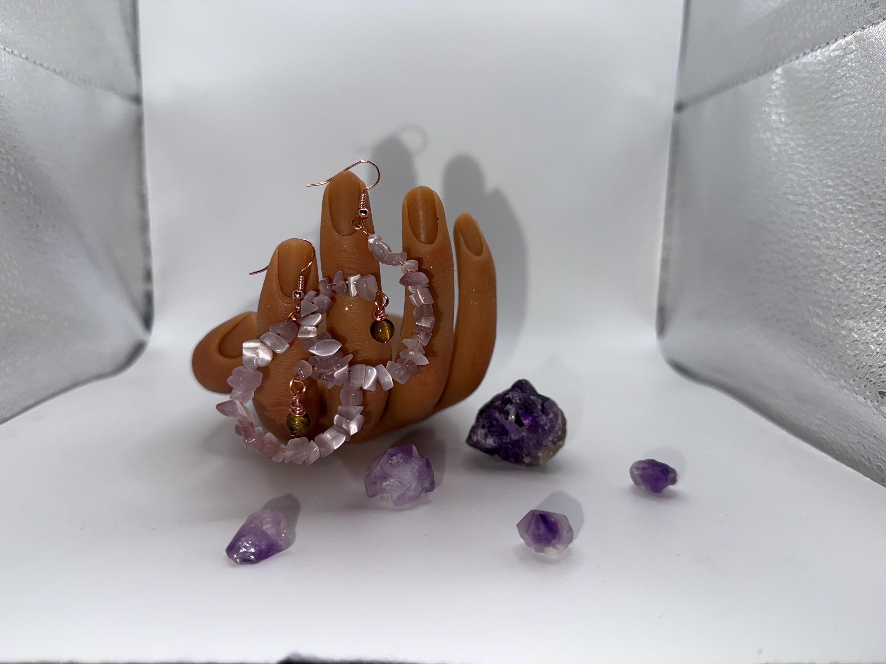 Amethyst/Copper/TigerEye earrings, view 4