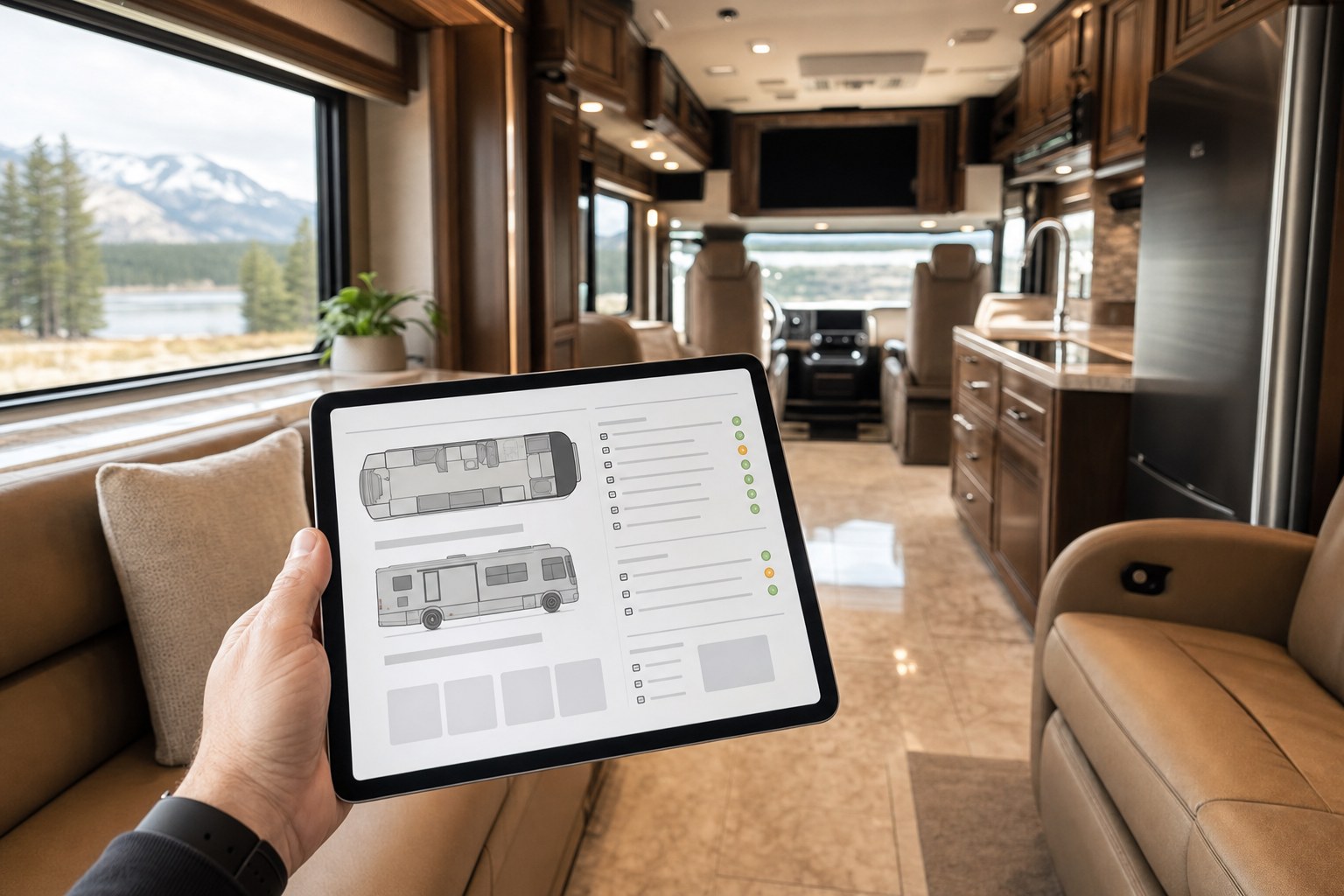 Digital inspection report viewed in a luxury motorcoach