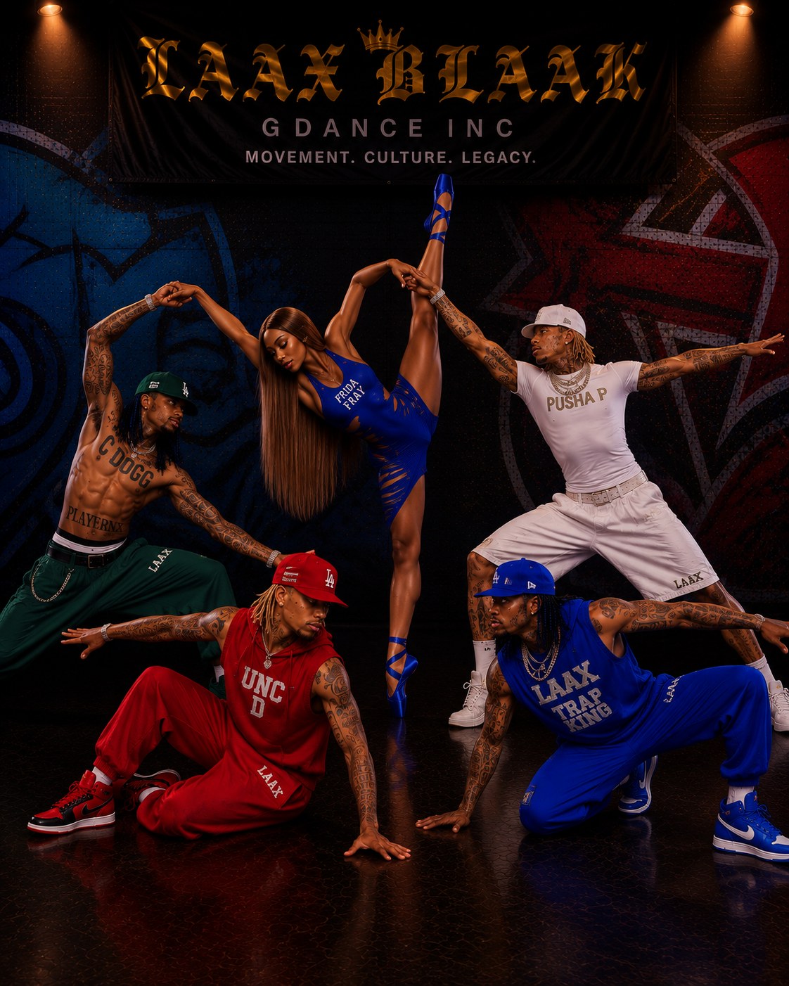 LAX BLaaK dancers performing a street ballet tableau