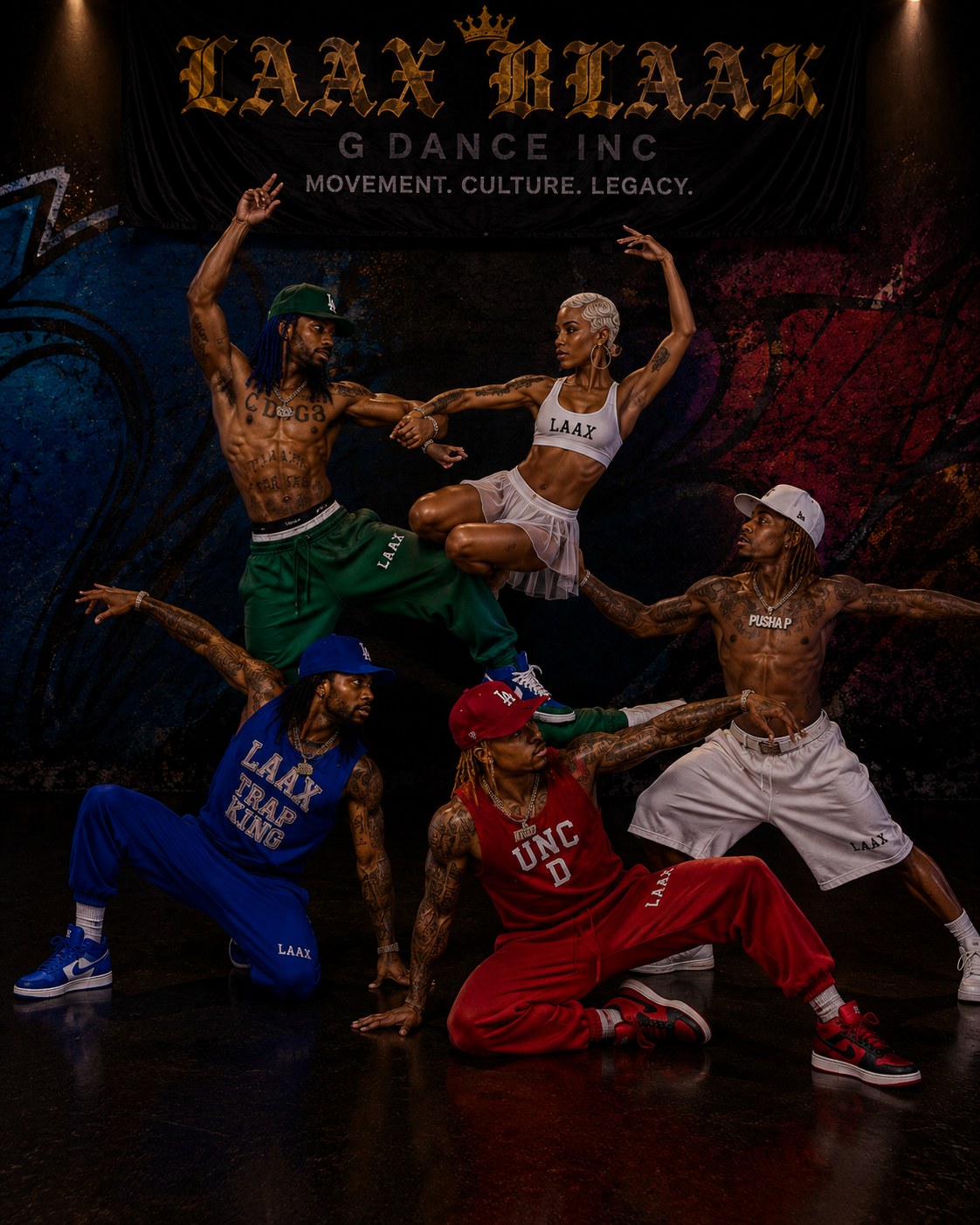 LAX BLaaK company in a colorful group composition