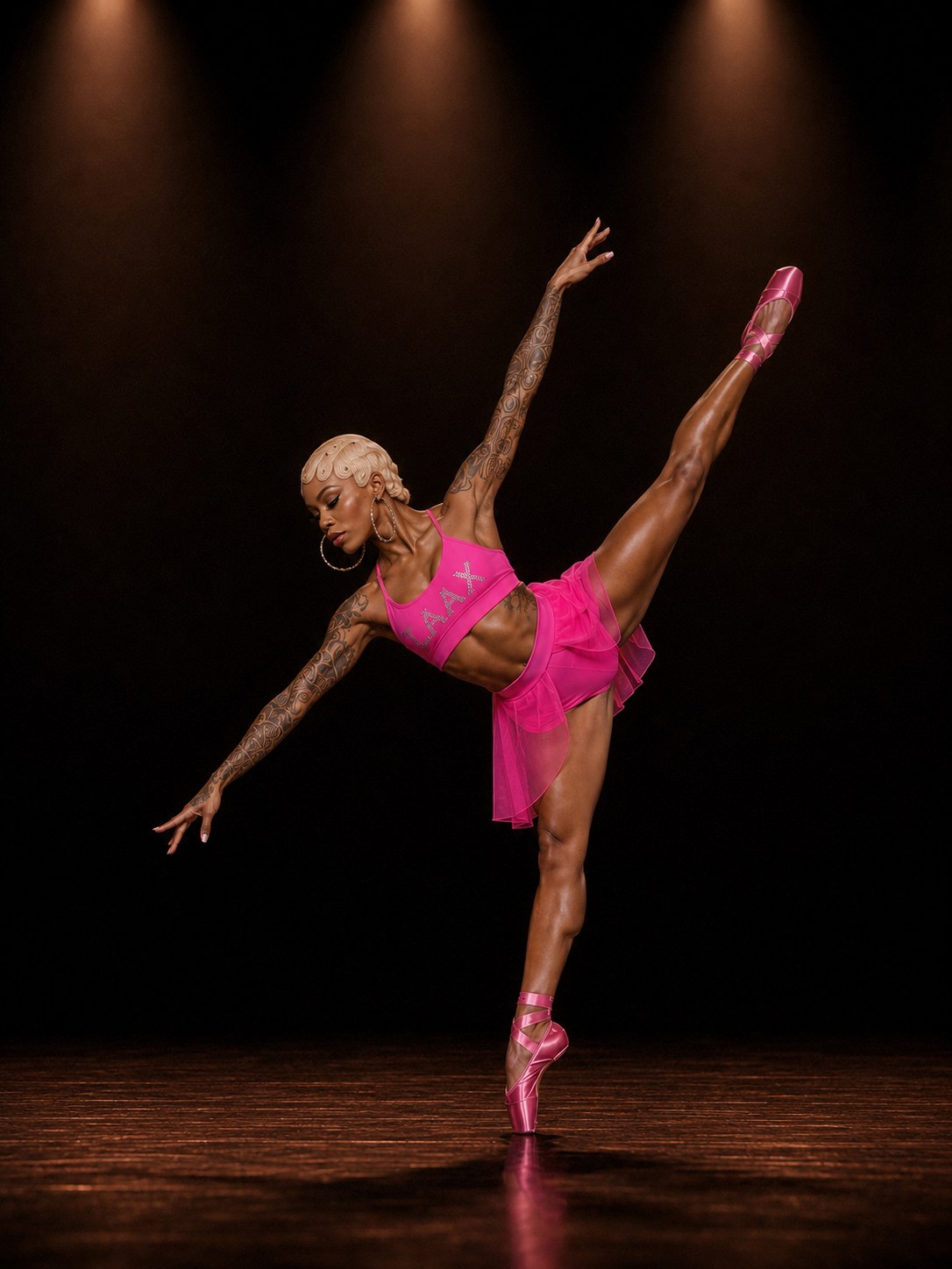 LAX BLaaK ballerina in pink performing a solo extension