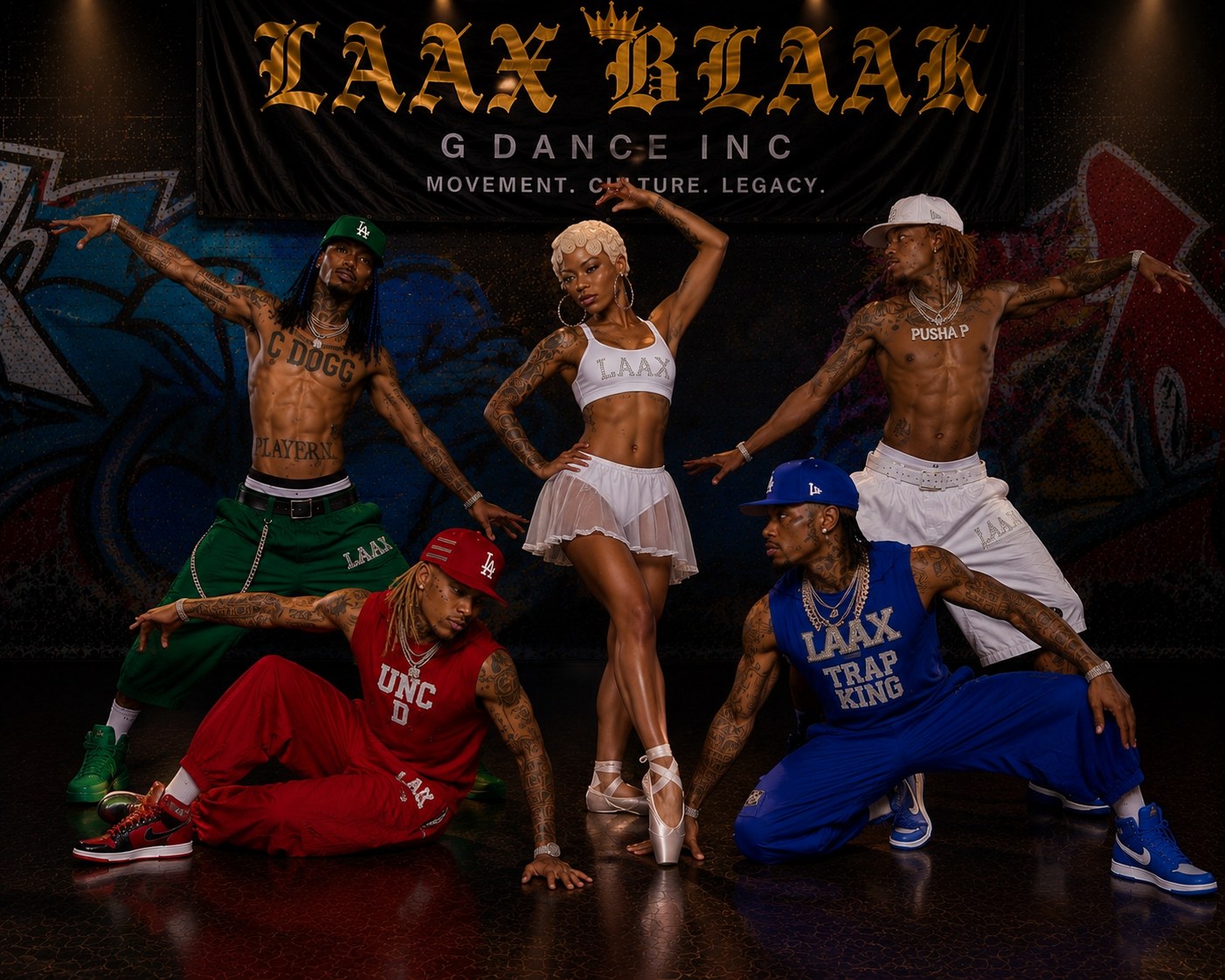 LAX BLaaK company in a layered performance pose