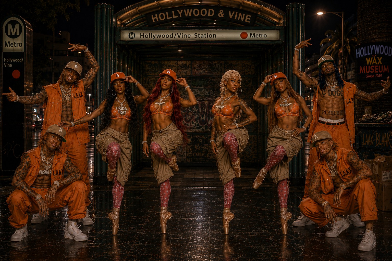 The LAX BLaaK company assembled outside the Hollywood and Vine station