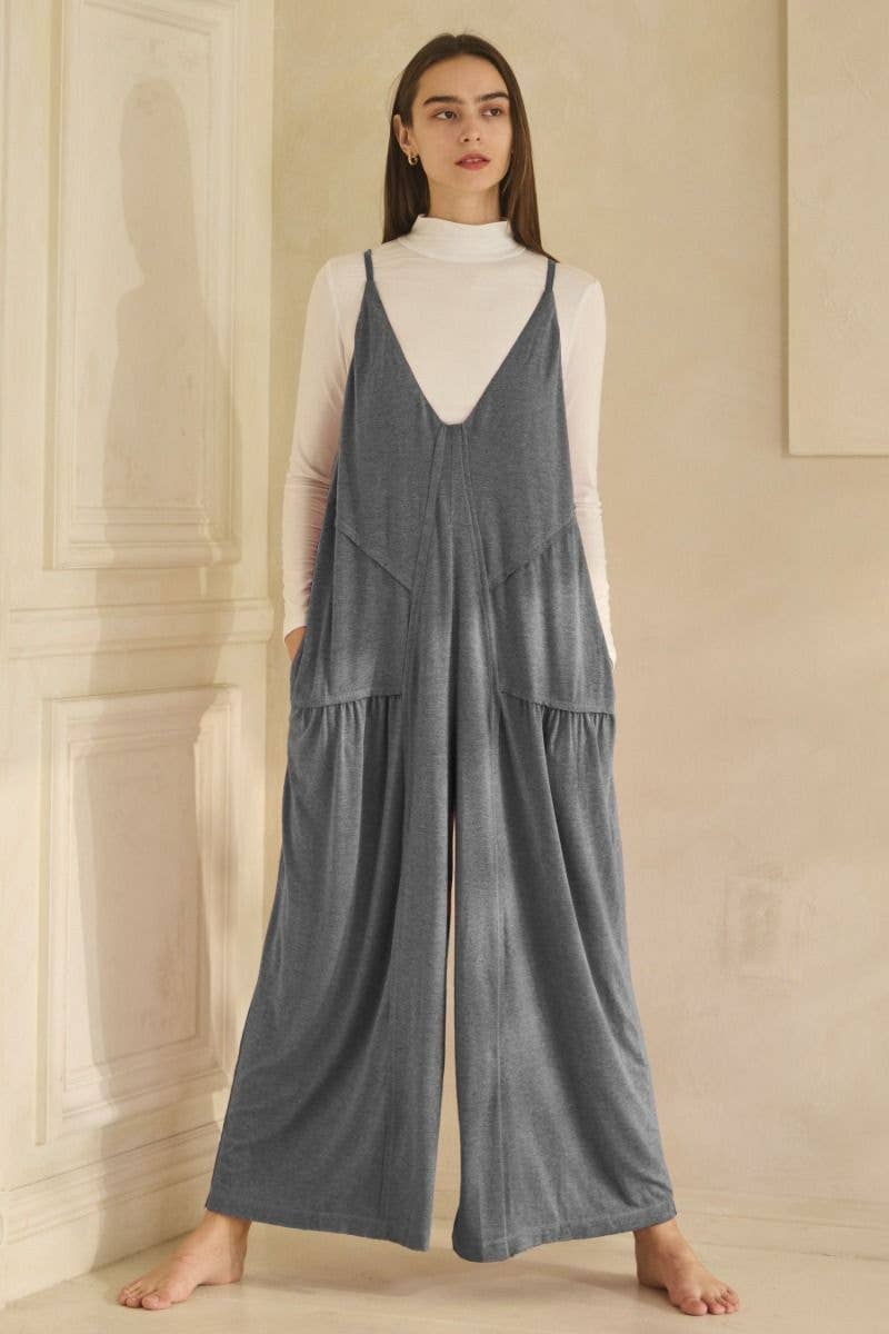 Plus-size soft rayon jersey palazzo jumpsuit for vacation evenings