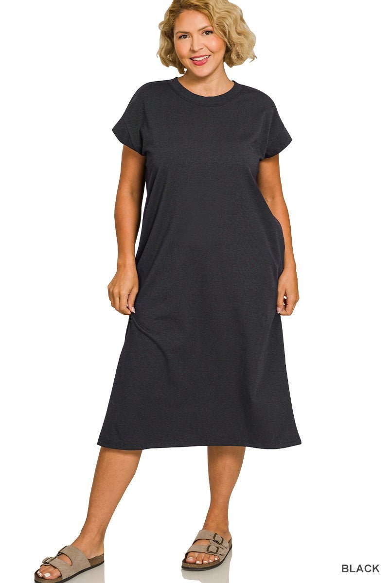Plus-size T-shirt midi dress that can be layered for fall