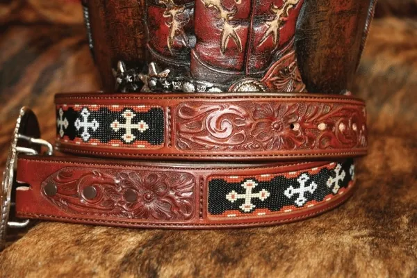 Hand-tooled Western leather belt