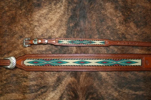 Leather guitar strap and matching beaded dog collar