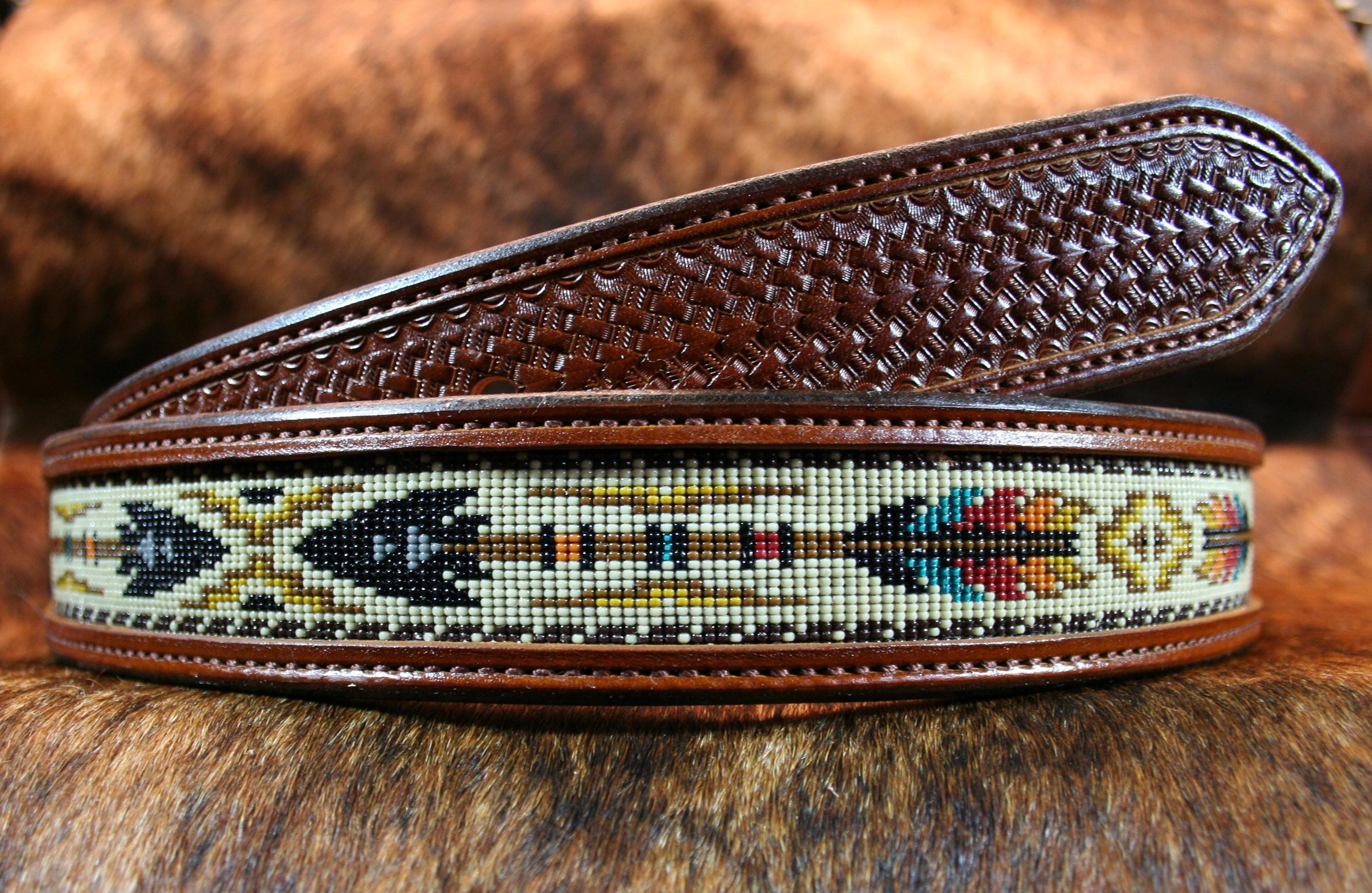 Genuine Leather Belt "Western Horizon Arrow" Hand Beaded