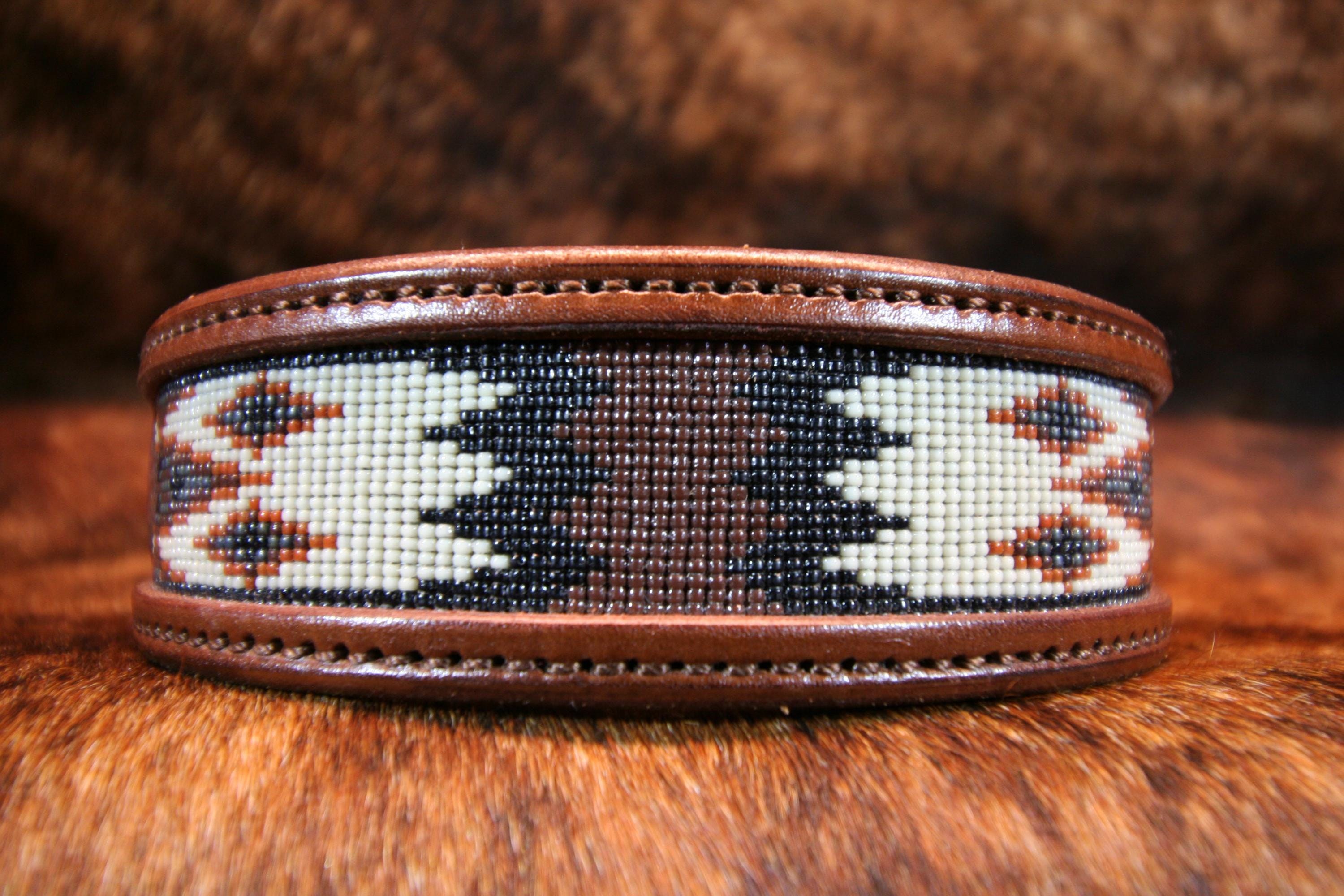 The Heritage Trail: Custom Hand-Woven Beaded Leather Dog Collar"